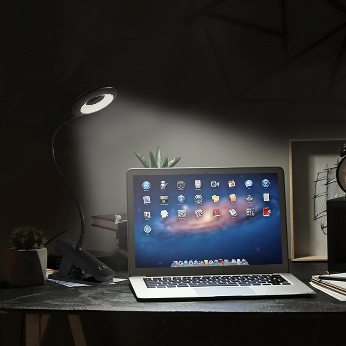 CUHIOY Clip on Reading Light for Bed Headboard, 5 Colors 5 Brightness Desk Lamp with Strong Clamp, USB-C Rechargeable Gooseneck Night Light for Kids Bunk Bed Shelf, Perfect for Reading & Working