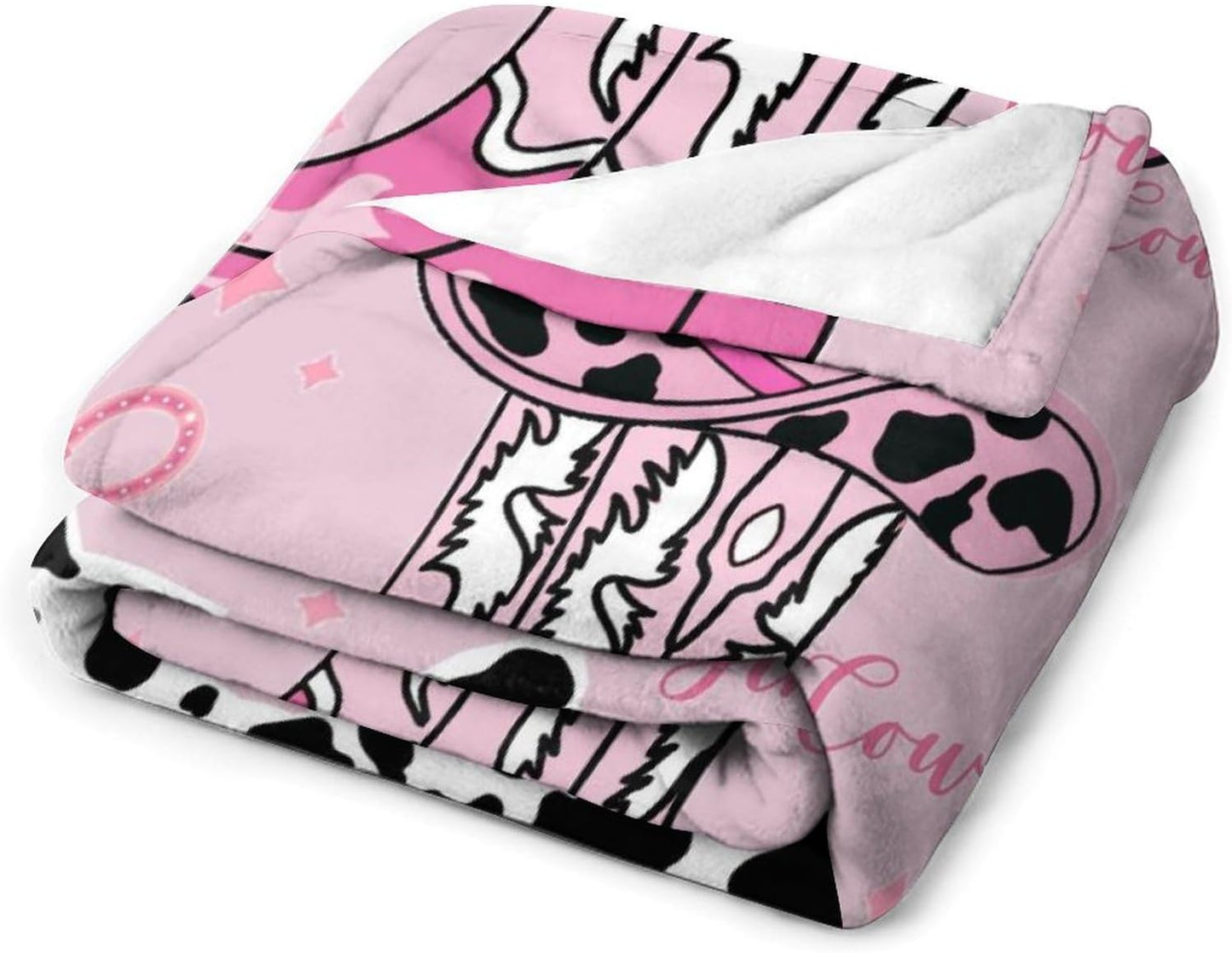Western Cowgirl Blanket Pink Cowboy Hat Boots Cactus Black White Cow Printed Soft Cozy Lightweight Throw Blanket for Kids Girls Women Bedroom Living Room Dorm Chair Sofa Travel 40x50in