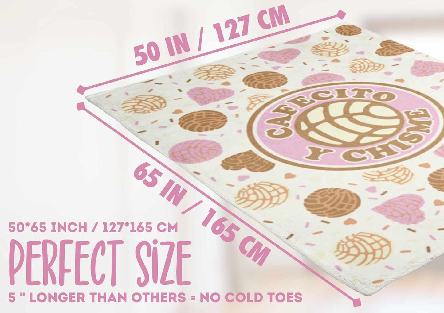 InnoBeta Concha Throw Blanket, Mexican Concha Gifts for Women and Concha Lovers, Tortilla Blanket, 50" x 65", Cafecito Y Chisme