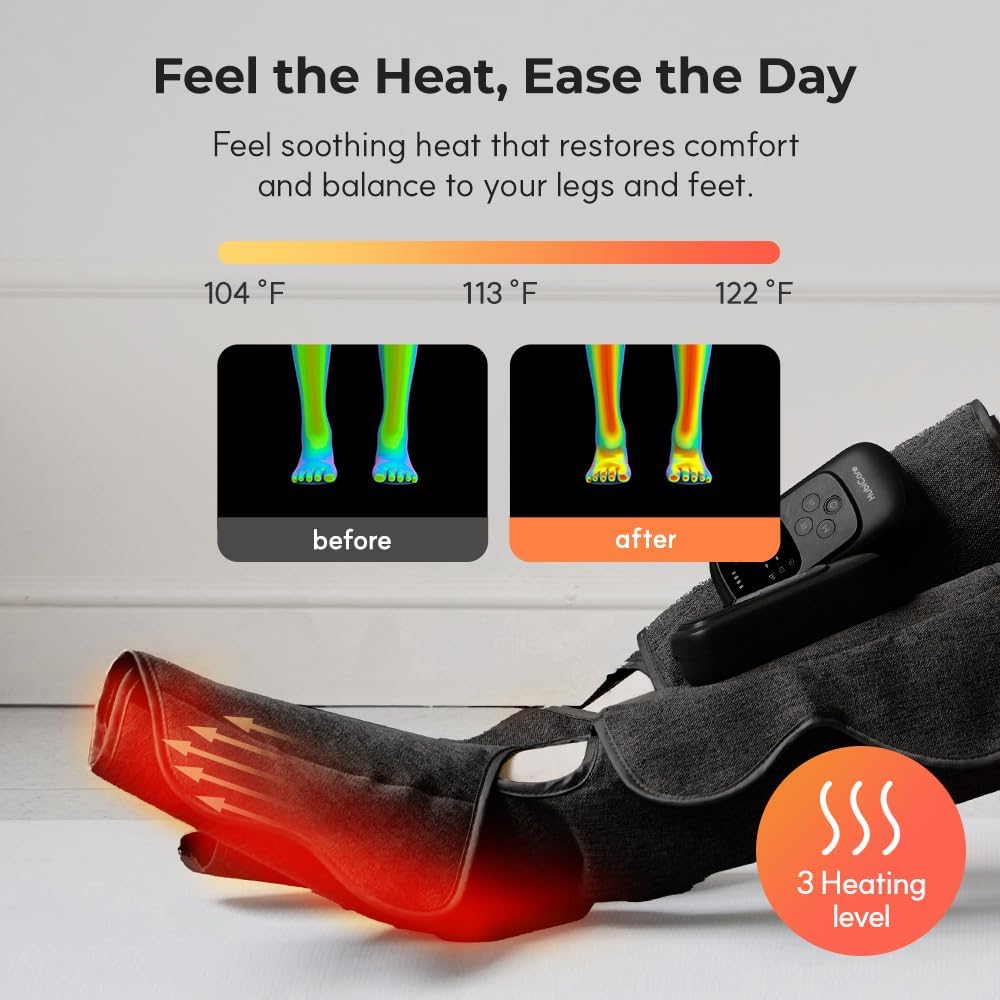 HuBDIC HubiCare Cordless Calf and Feet Massager with Heat and Air Compression for Circulation and Pain Relief, 5 Modes with 5 Intensities, Reduce Swelling, Muscles Relaxation Device (Black)