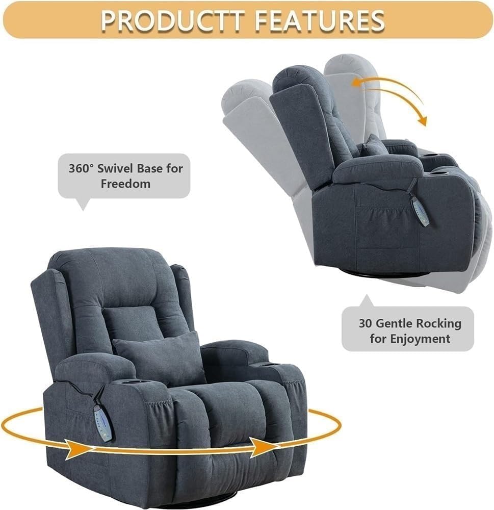 Modern Ergonomic Massage Rocker Recliner Chair with Heating Function Glider Lounge Chair Lazy Boy Manual Recliners Chairs for Living Room Home Theater