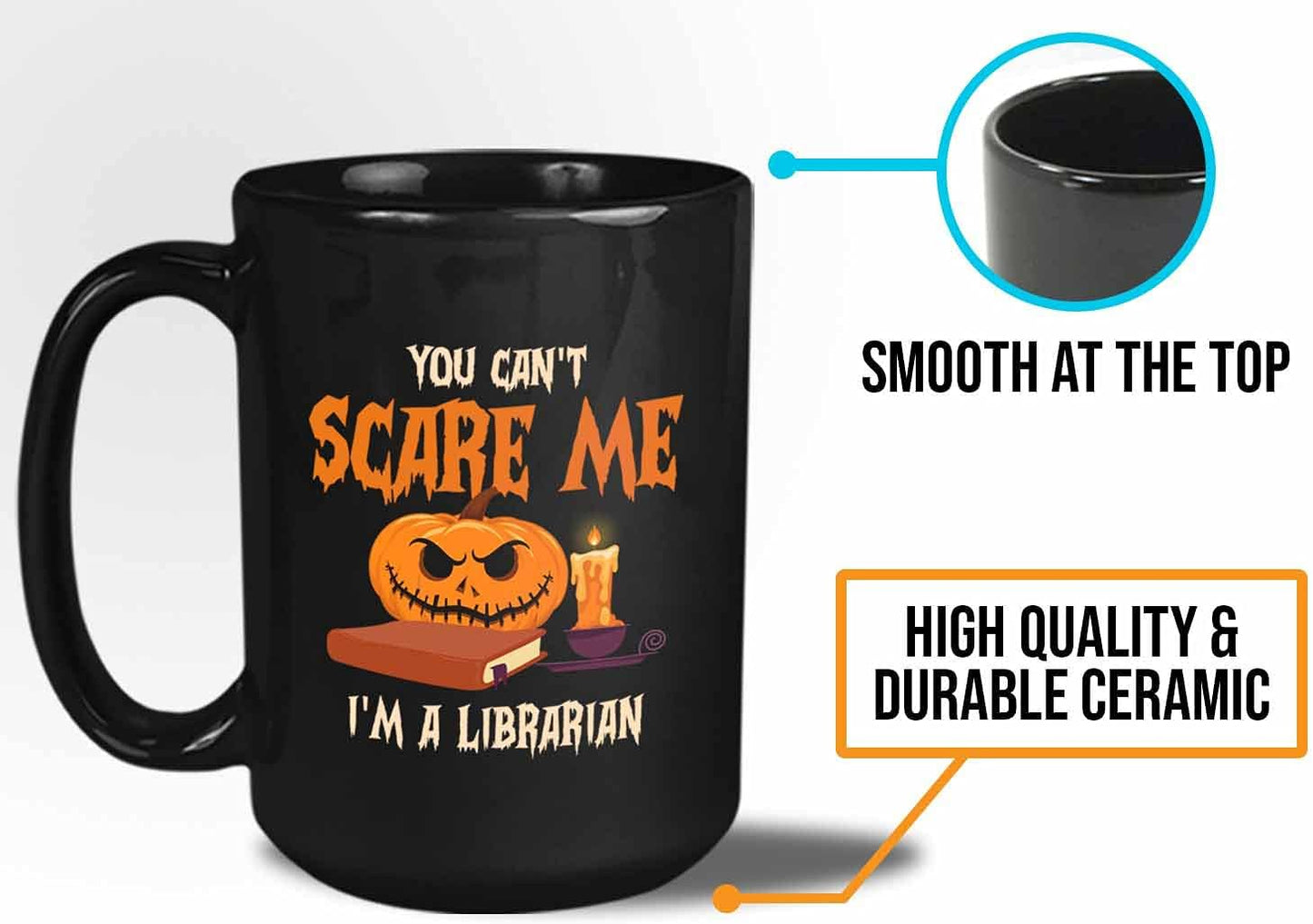 Bubble Hugs You Can't Scare Me Mug Black 15 Oz - Funny Reading Book Lovers Literary librarian Halloween Reader - Hellowin, October, Costume, Cospla Horror, Ancient, Festival, Holida Decoration Ideas,