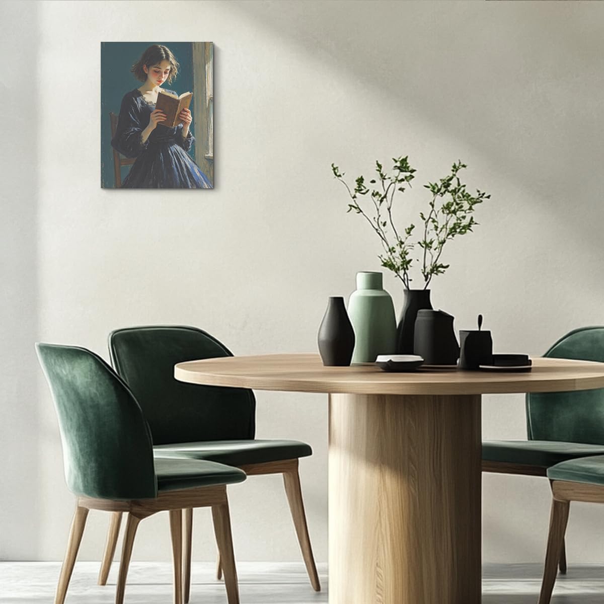 Classical Reading Woman Portrait Wall Art, Renaissance Style Vintage Oil Painting Canvas Framed Prints Decor, Retro Poster for Library Bedroom Book Shelf Living Room Entryway Aesthetic.
