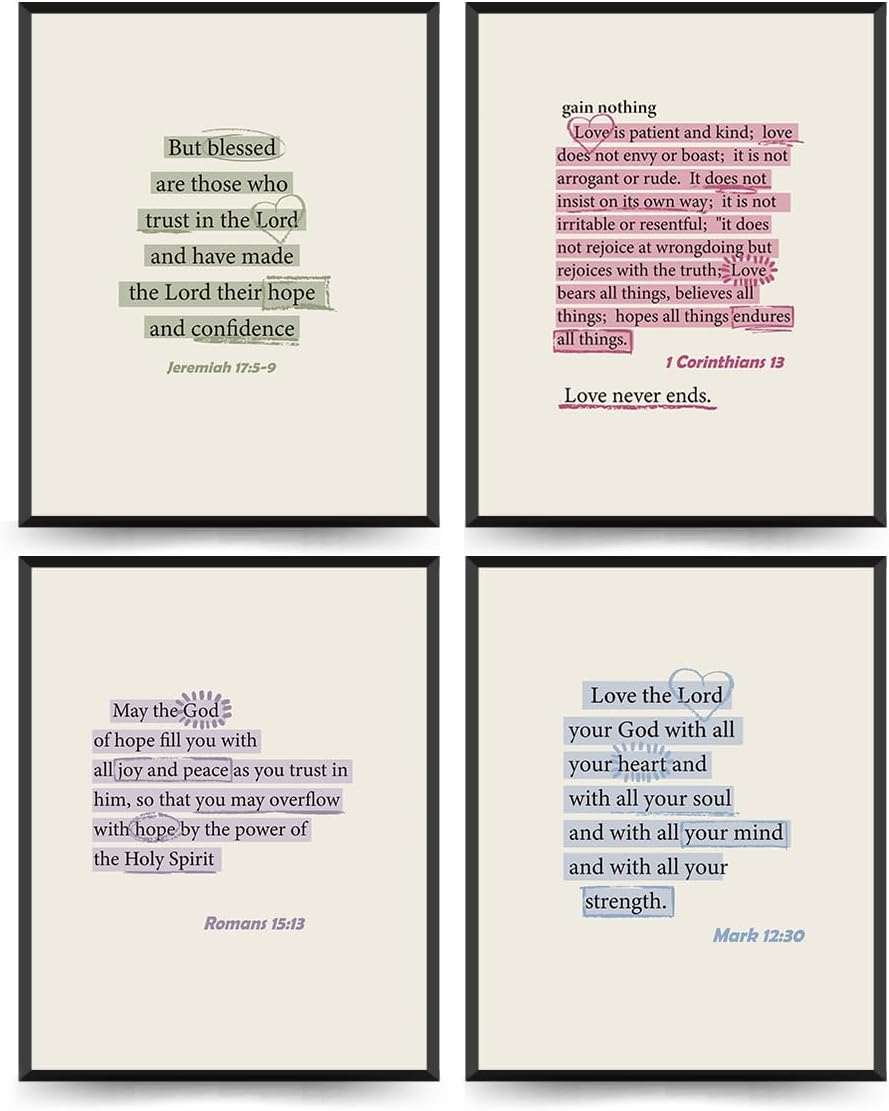 ETVISO Preppy Christian Wall Art Set of 4, Dorm Decor for College Girls, Inspirational Bible Verses Wall Art Prints for Women Girl Bedroom Decorations，Teen Girl Room Decor 12x16 (Unframed)