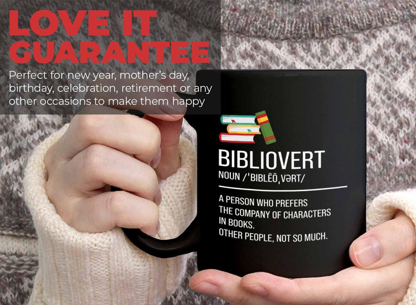 Bubble Hugs Book lovers Coffee Mug 11oz Black - Bibliovert Definition - Author Writer Book Library Editor Introvert Lovers Cat Chill Relax Bookworm Reading