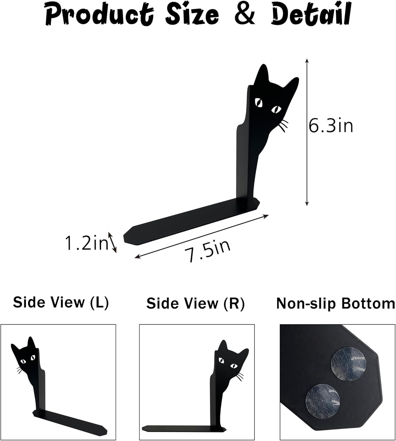 Peeping Cat Metal Bookends Cute Cat Book Ends for Shelves Bookshelf Decorative Objects Home Office Desk Bookshelf Decor Cat Lover Gifts for Women (Black)