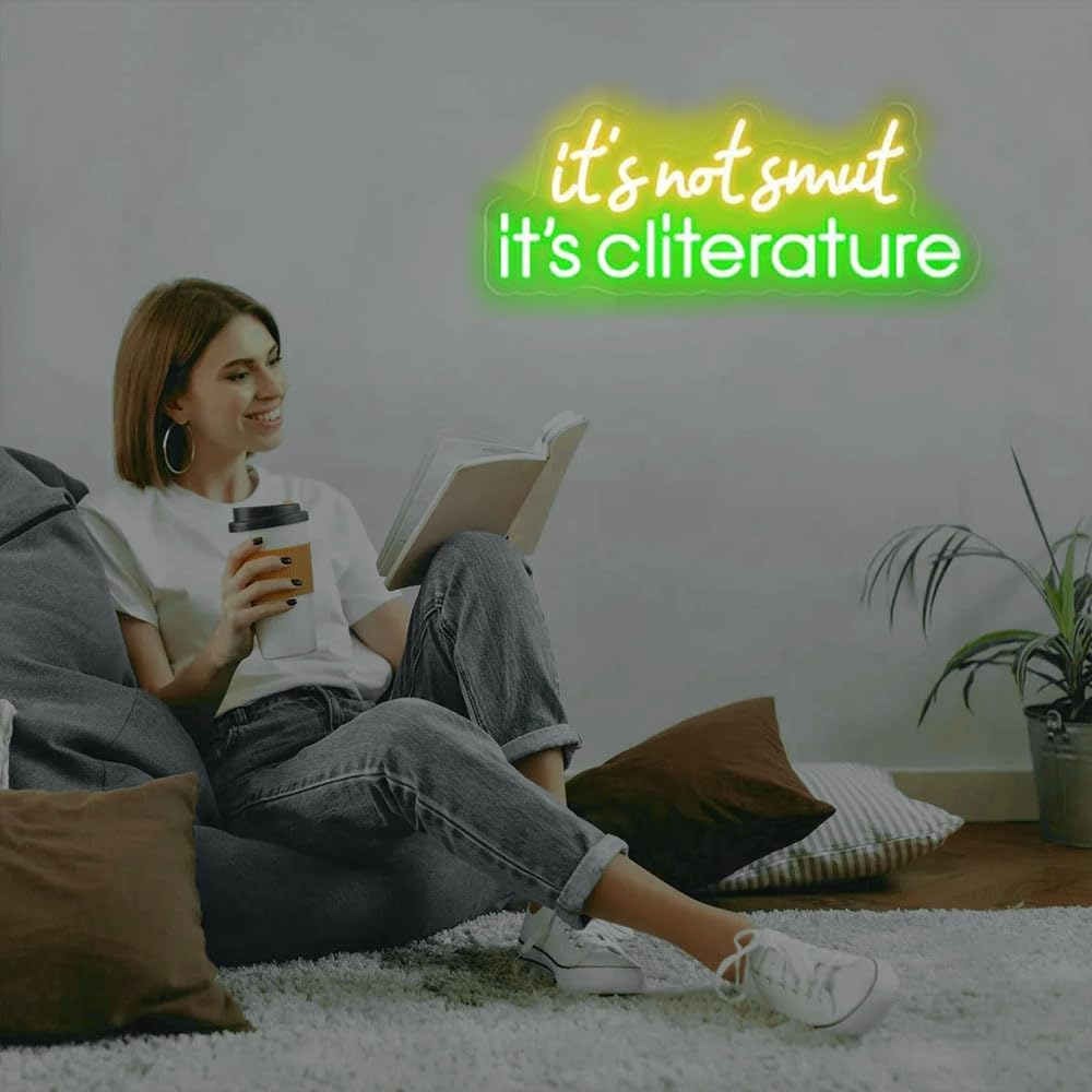 Book Lover Neon Sign, it's not smut its cliterature Quotes Home Wall Sign,Reading Room LED Lights Sign Decor,Funny Gifts for Bookish Reader.Size:21inch (Yellow+Green)