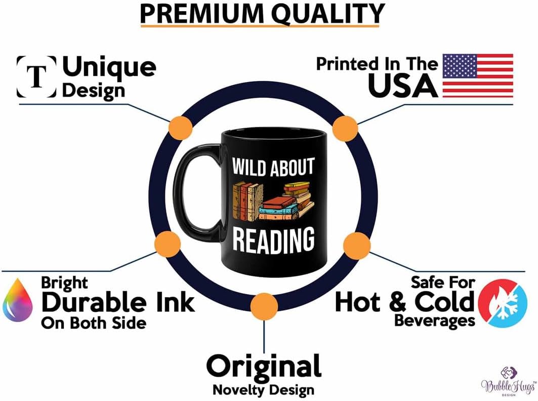 Reading Bookworm Coffee Mug 11oz Black - Wild About Reading - Reading Reader Book Worm I Know Things Book Addict Book Lover Bookish Novelist Librarian Writer