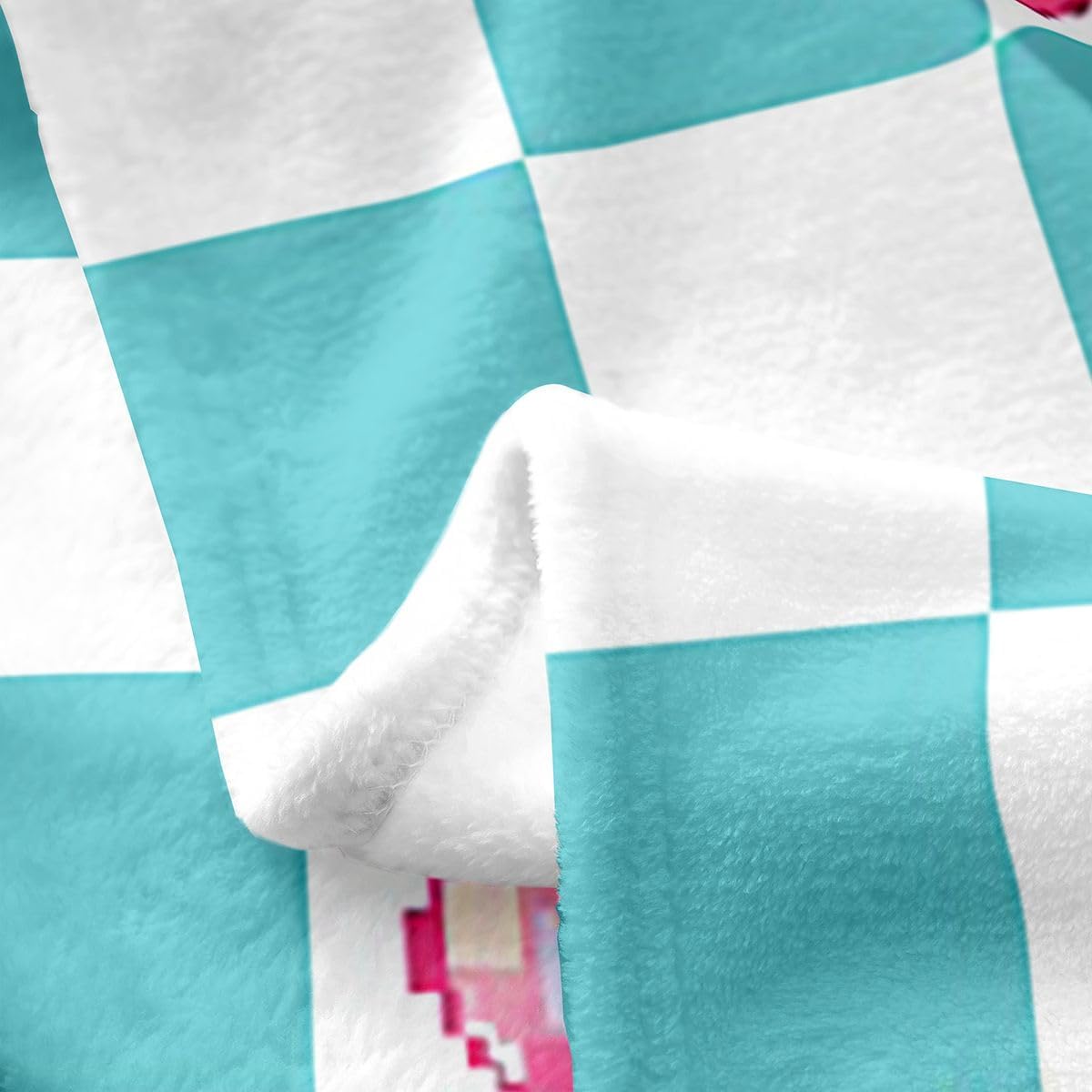 Castle Fairy Bowknot Love Kids Flannel Blanket,Checkered Cherries Pattern Bed Blanket,Kawaii Pastel Aesthetic Girls Boys Sofa Decor,Pink Green Fuzzy Blanket,Baby Size (30 x 39 Inches)
