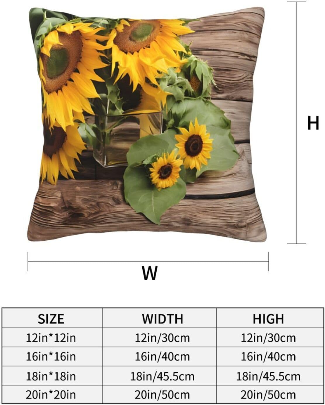 All-Season Square Pillow Covers 18"X18", Three Sunflowers, Decorative Throw Pillow Covers for Sofa Bed Couch, Hidden Zipper Cushion Cover, Square Lumbar & Accent Pillowcases for Home Decor