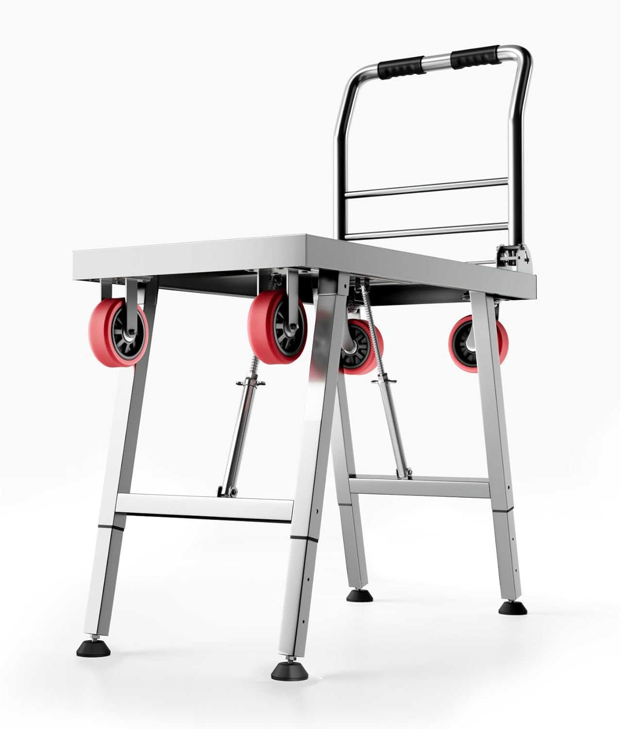 2IN1 43"×24" Foldable Platform Truck, Portable Ladder Platform, Height Adjustable Work Scaffolding, 2200lbs Capacity Heavy Duty Flatbed Bed Cart w/2 Swivel Casters