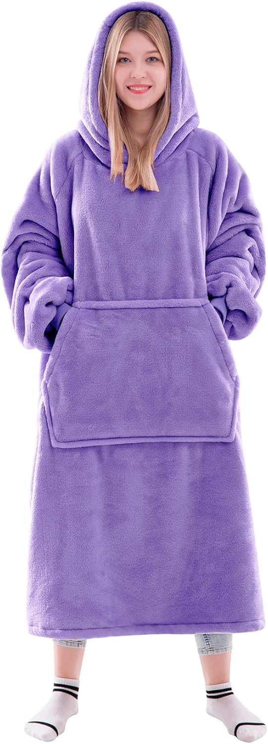 Waitu Wearable Blanket Sweatshirt Gifts for Women and Men, Super Warm and Cozy Blanket Hoodie, Thick Flannel Blanket with Sleeves and Giant Pocket - Purple