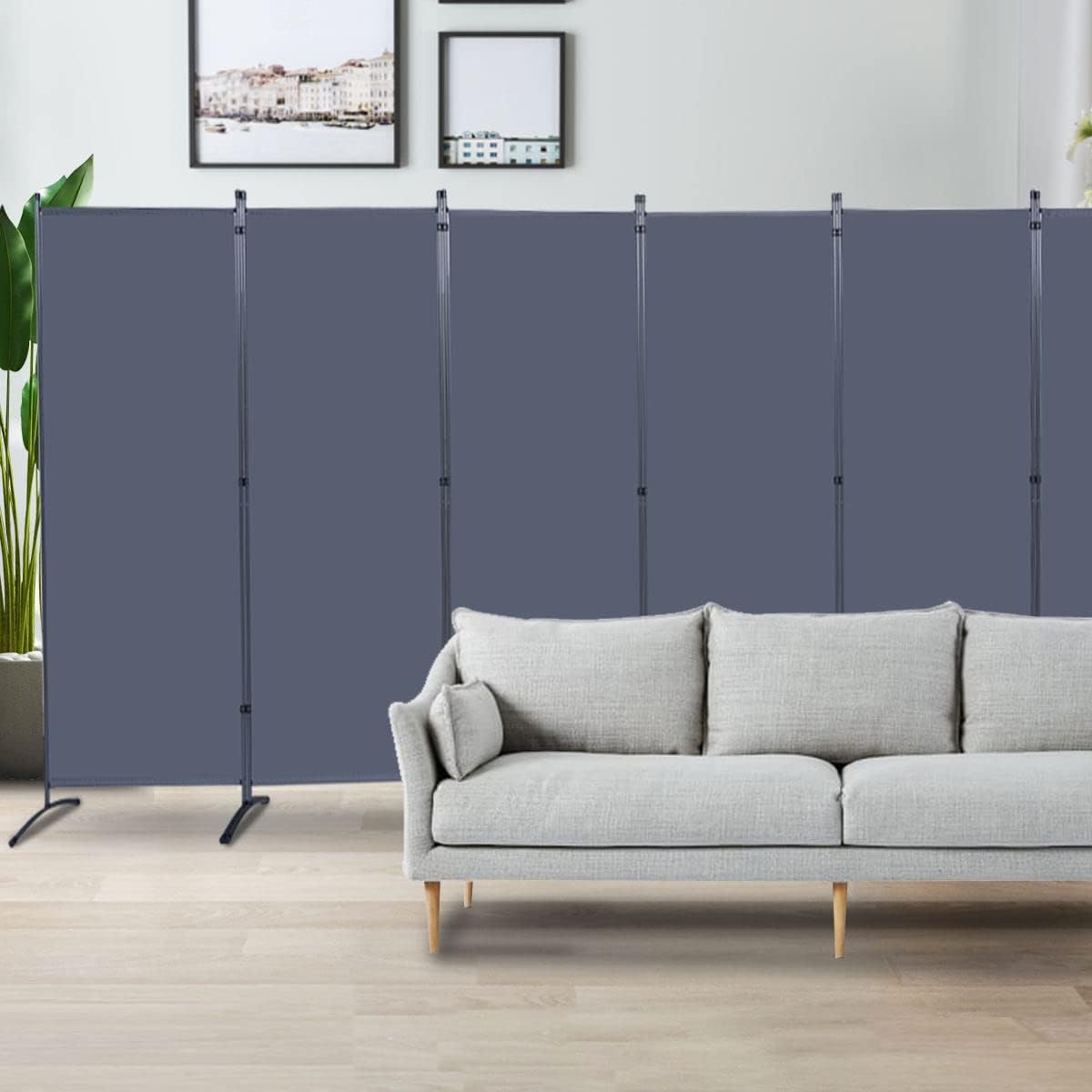 JVVMNJLK Indoor Room Divider, Portable Office Partition Screen 6 Panel, Folding Privacy Screen Walls for Room Separator 204" W x 71.3" H, Grey