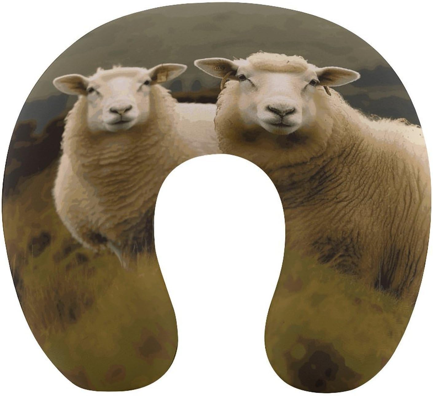 Two White Sheep Neck Pillow Memory Foam U Shaped Pillows Portable Pillows for Shoulder Travel Head Support Pillow with Concealed Zipper for Airplane Car Home Office