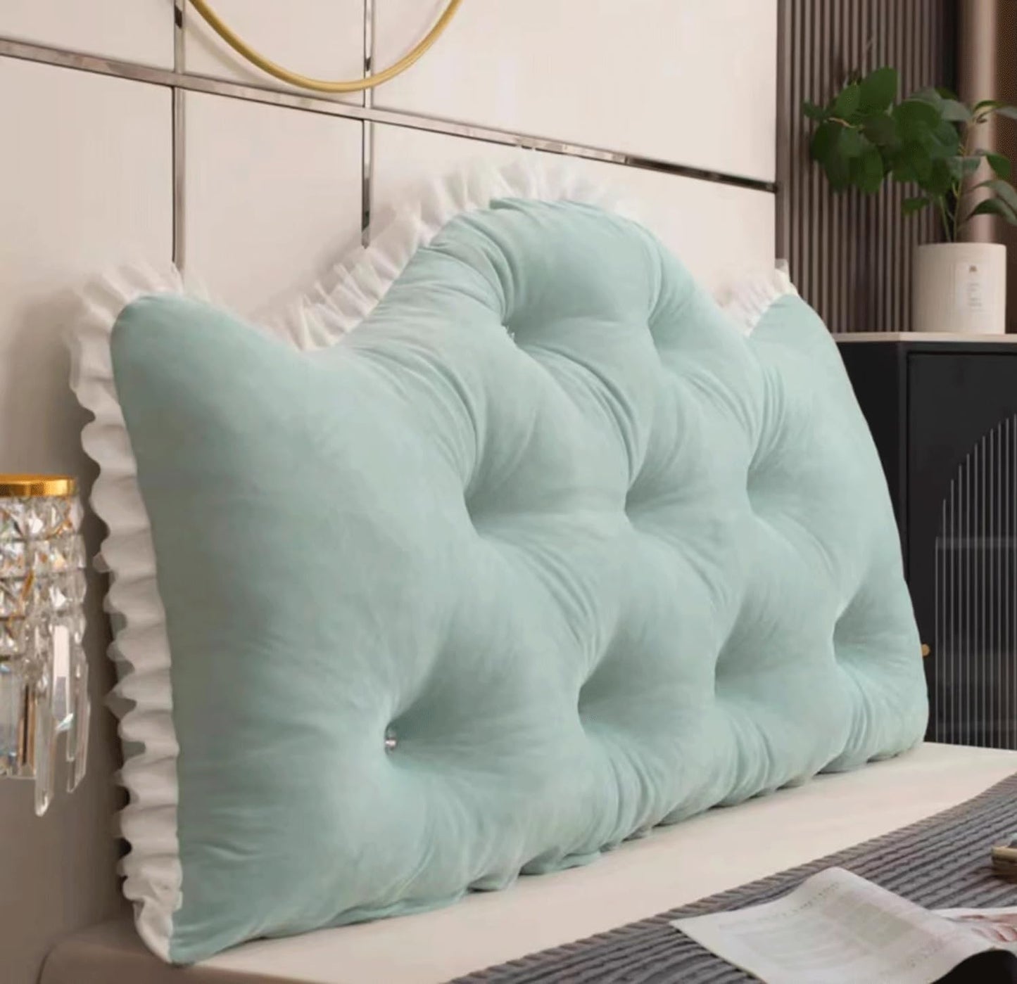Wedge Pillow Headboard Pillow Lace Reading Pillow for Headboard Backrest Positioning Support Day Bed Bolster with Removable Cover(Size:70"/180cm,Color:Green)