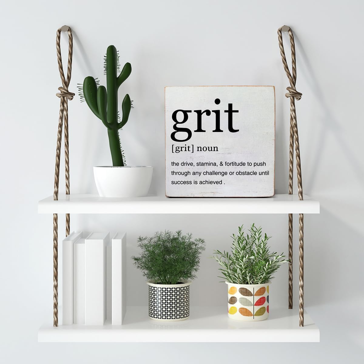 Inspirational Grit Definition Art Wooden Box Sign Grit Minimalist Desk Decorative Wooden Sign Home Office Decor for Table Shelf 5 x 5 Inches