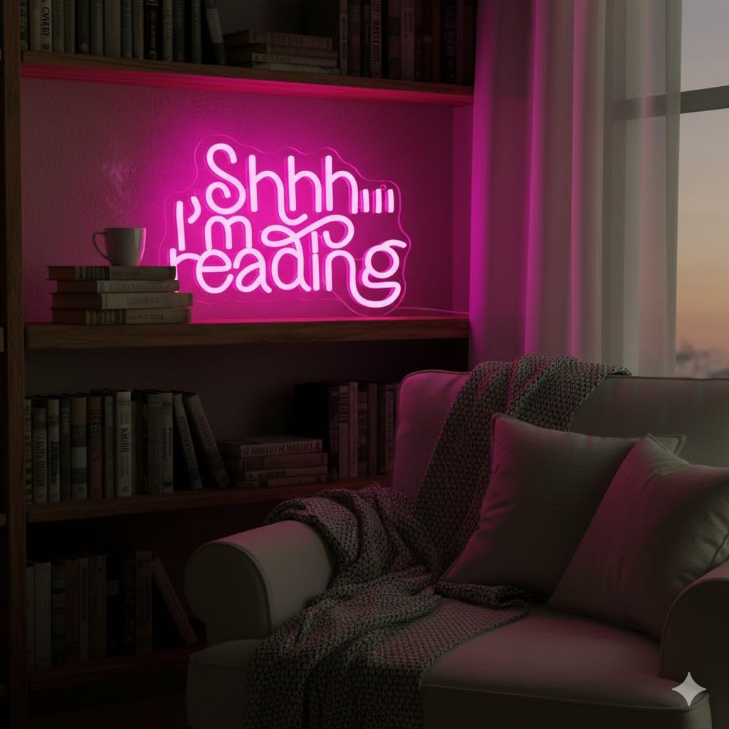 Shhh I'm Reading Neon Sign, Dimmable Classroom Neon Light Sign, School Supplies Backdrop Wall Decor, Reading Wall Library Hanging Sign Book Bookshelf Quote Gifts for Friend(13 * 9.1in)