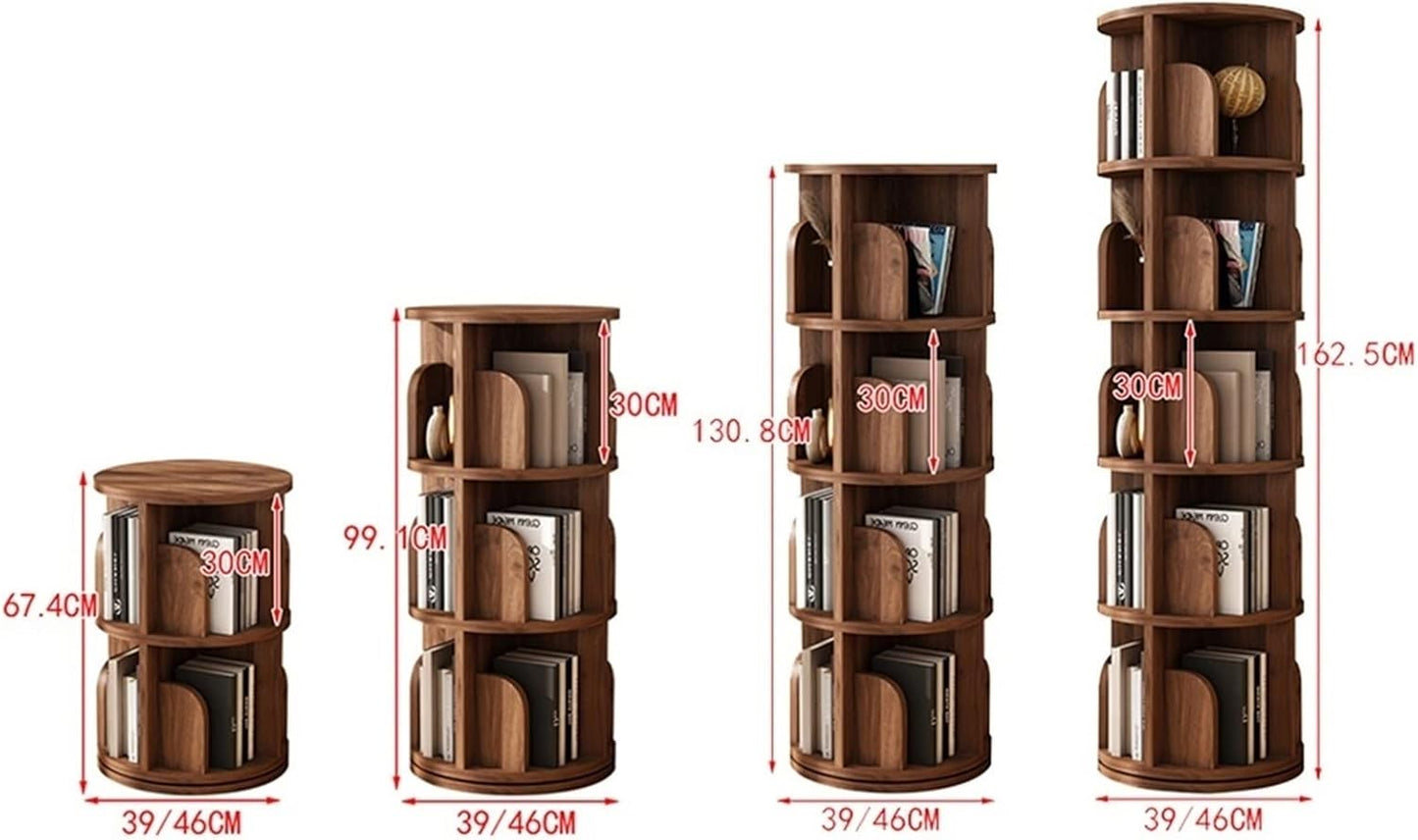 360° Rotating Solid Wood Bookcase, Kids' Corner Shelf for Picture Books & Magazines, Round Floor Rack for Living Room & Playroom Storage