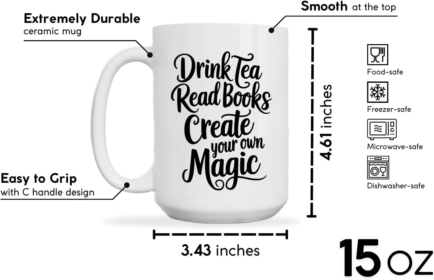 Book Lovers Coffee Mug 15oz White -Tea - Gift for Book Club Bookworm Bookish Reading Nerdy Avid Readers Women