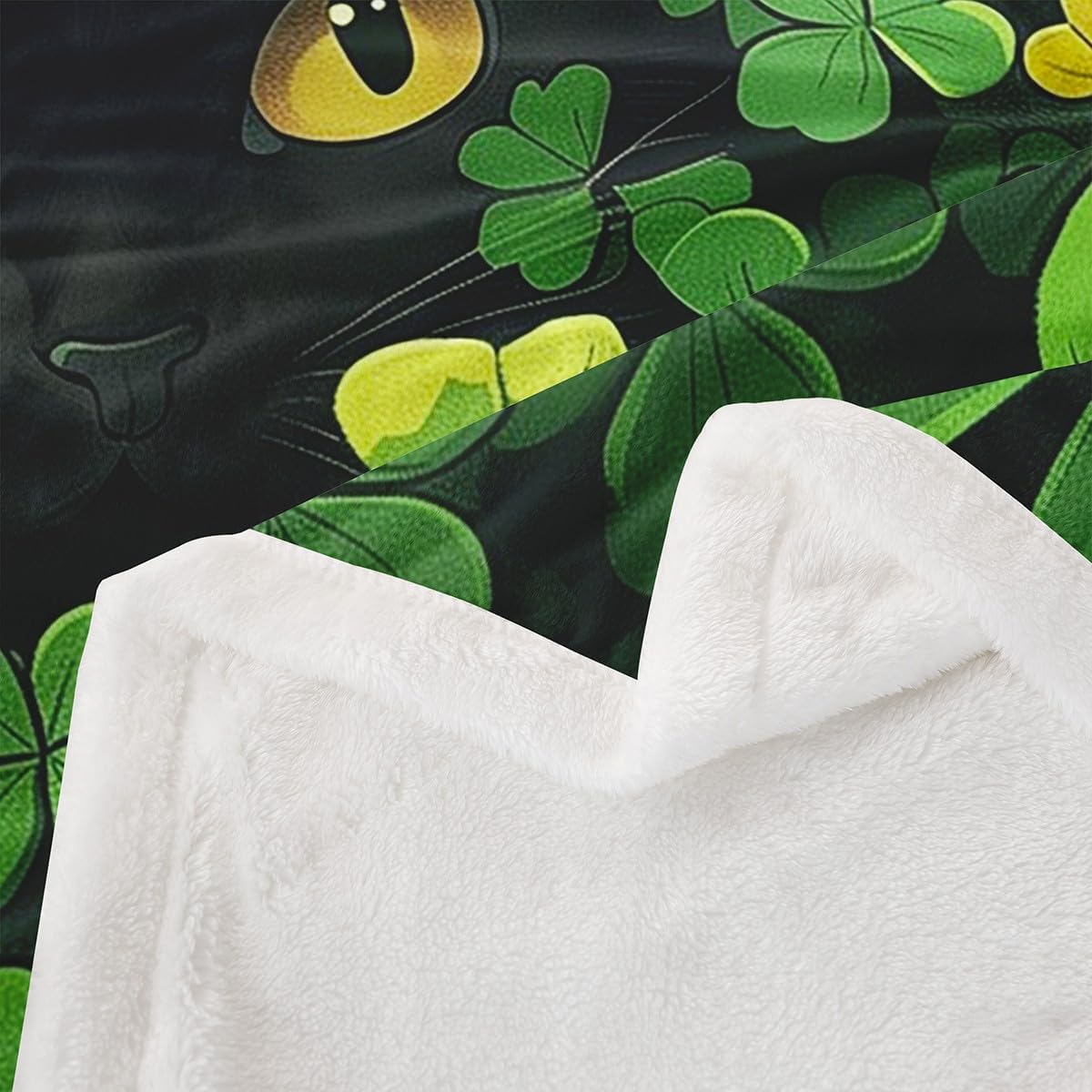 Manfei St. Patrick's Day Throw Blanket Cute Cat Green Clover Fleece Blanket, Lucky Shamrock Leaf Cozy Throws for Bed Couch Sofa, Kids Girls Room Decor, Soft and Breathable(60 x 80 Inches)