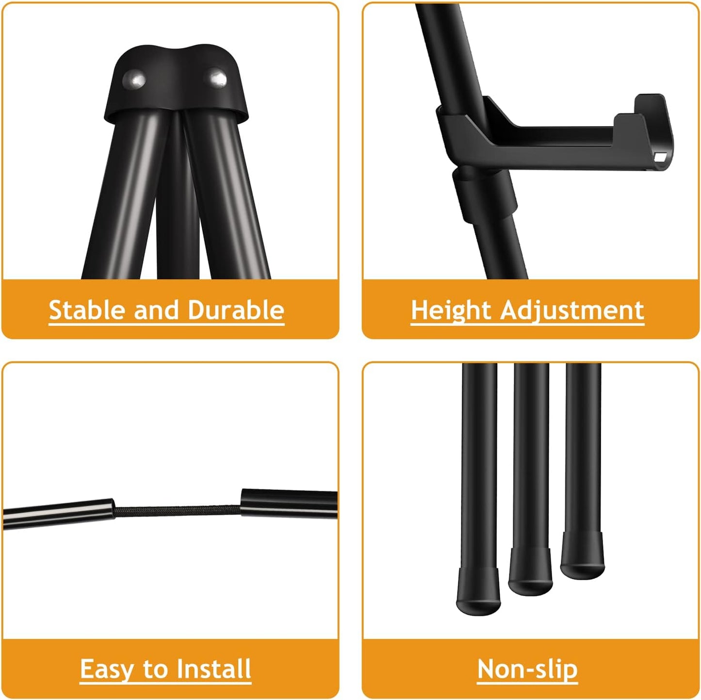 Thicken Display Easel Stand for Wedding - 63" Instant Tripod Collapsible Portable Sturdy Floor Easel - Easy Folding Adjustable Poster Metal Stand for Signs, Display Show, Artist, Art, Painting - Black