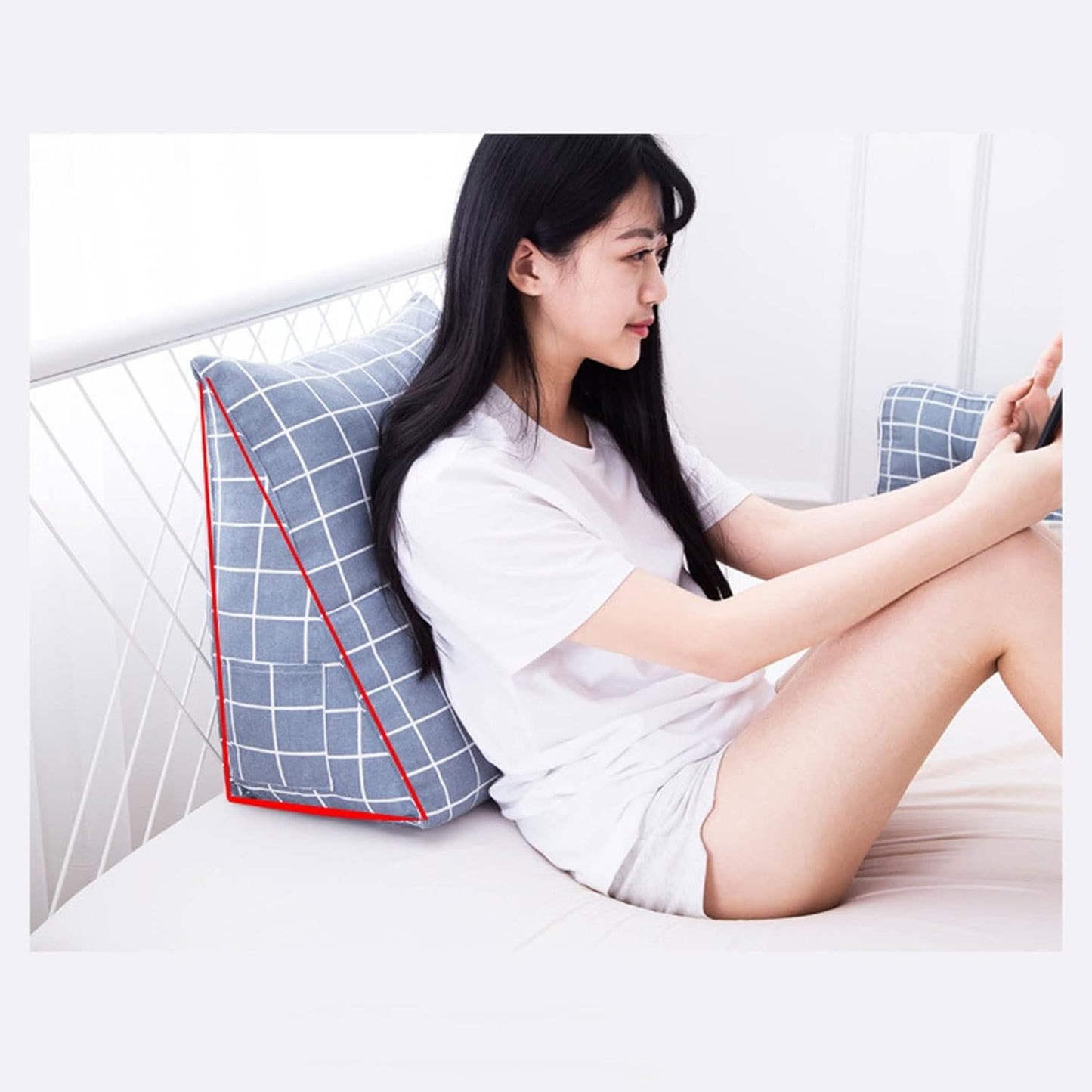 Reading Pillow Bed Wedge Large Adult Backrest Lounge Cushion Lumbar Support Pillow for Office Chair Couch Triangular Cushion Pillow Cover Machine Washable (Color : 01, Size : 45x25x50 cm)