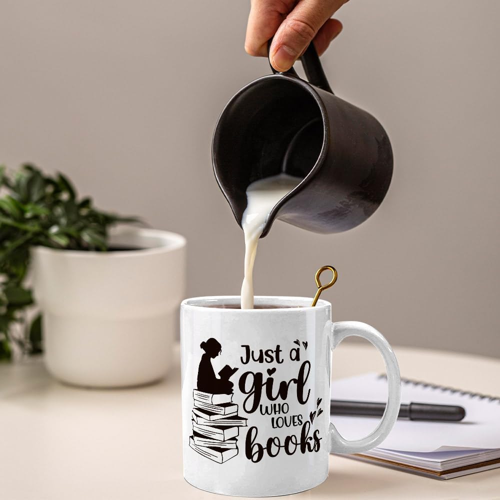 Just A Girl Who Loves Books Book Mugs for Book Lovers - Books Lover Gifts for Reader - Librarian Mug White 11 OZ
