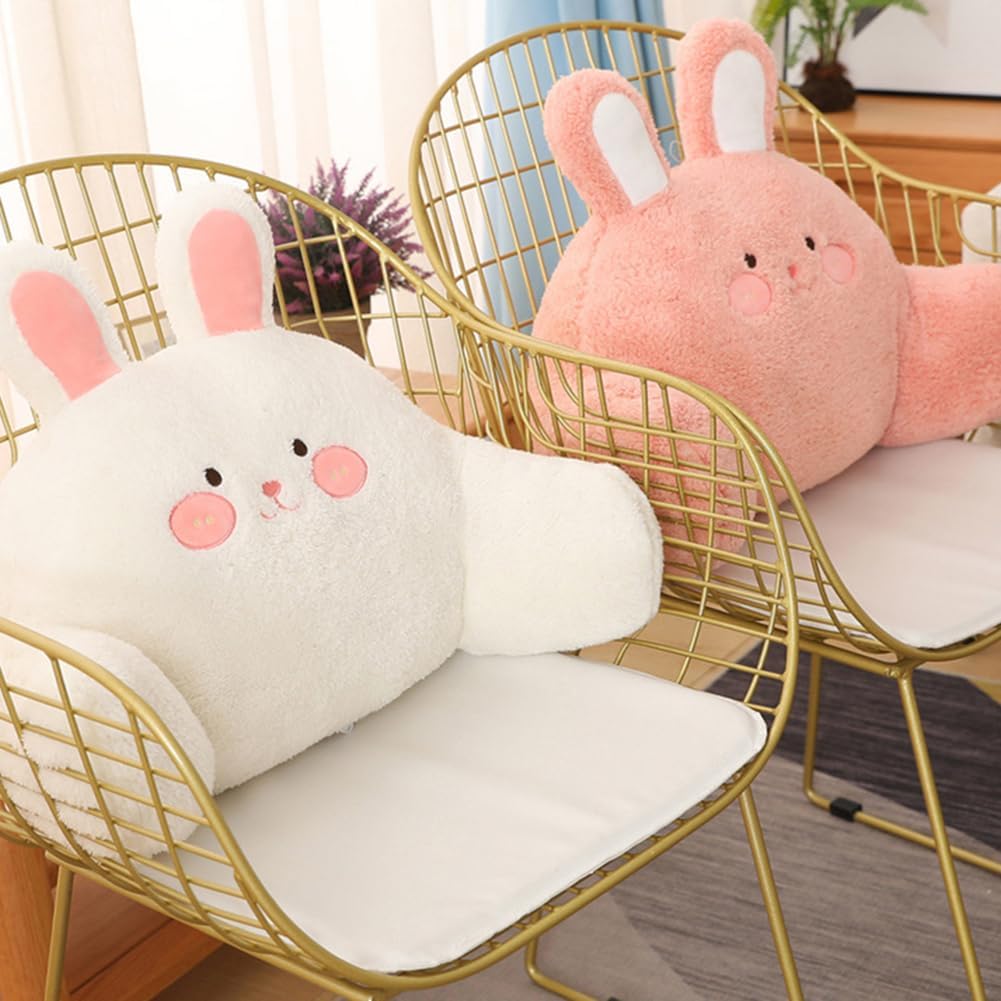 Tingting's Dream Cute Office Chair Waist Pillow Sedentary Bed Rest Reading Pillow Soft Sofa Lumbar Back Cushion Car Lumbar Pillow (White Rabbit, 60×30CM/23.6"×11.8")