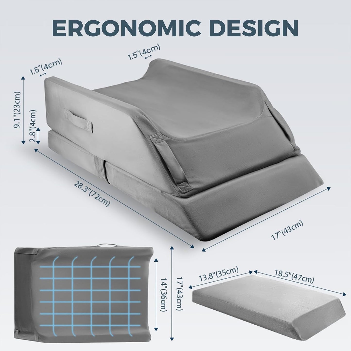 CIVJET 3-Height Adjustable Leg Elevation Pillows After Surgery - Memory Foam Support for Both Legs, Knee & Ankle Wedge for Swelling & Circulation, Removable Washable Velvet Cover