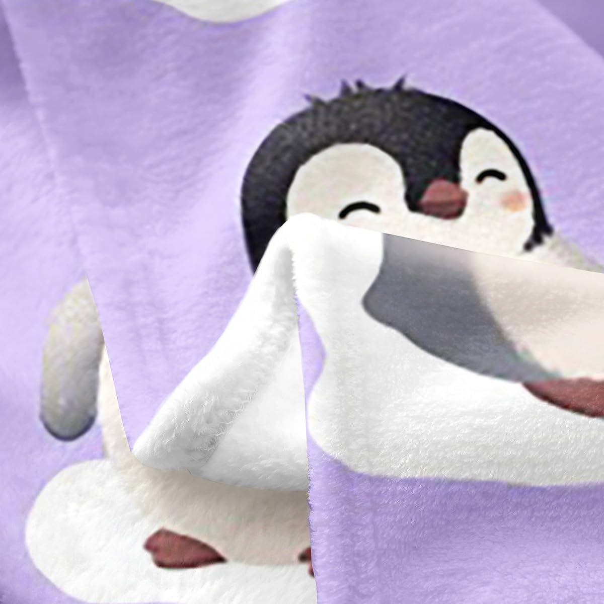 Erosebridal Purple Penguin Blanket Throw 50x60, Cartoon Animals Throw Blanket for Kids Boys Girls, Cute Winter Snowflakes Print Soft Fleece Blanket for Sofa Bed, Kawaii Snow All Seasons Fuzzy Blanket