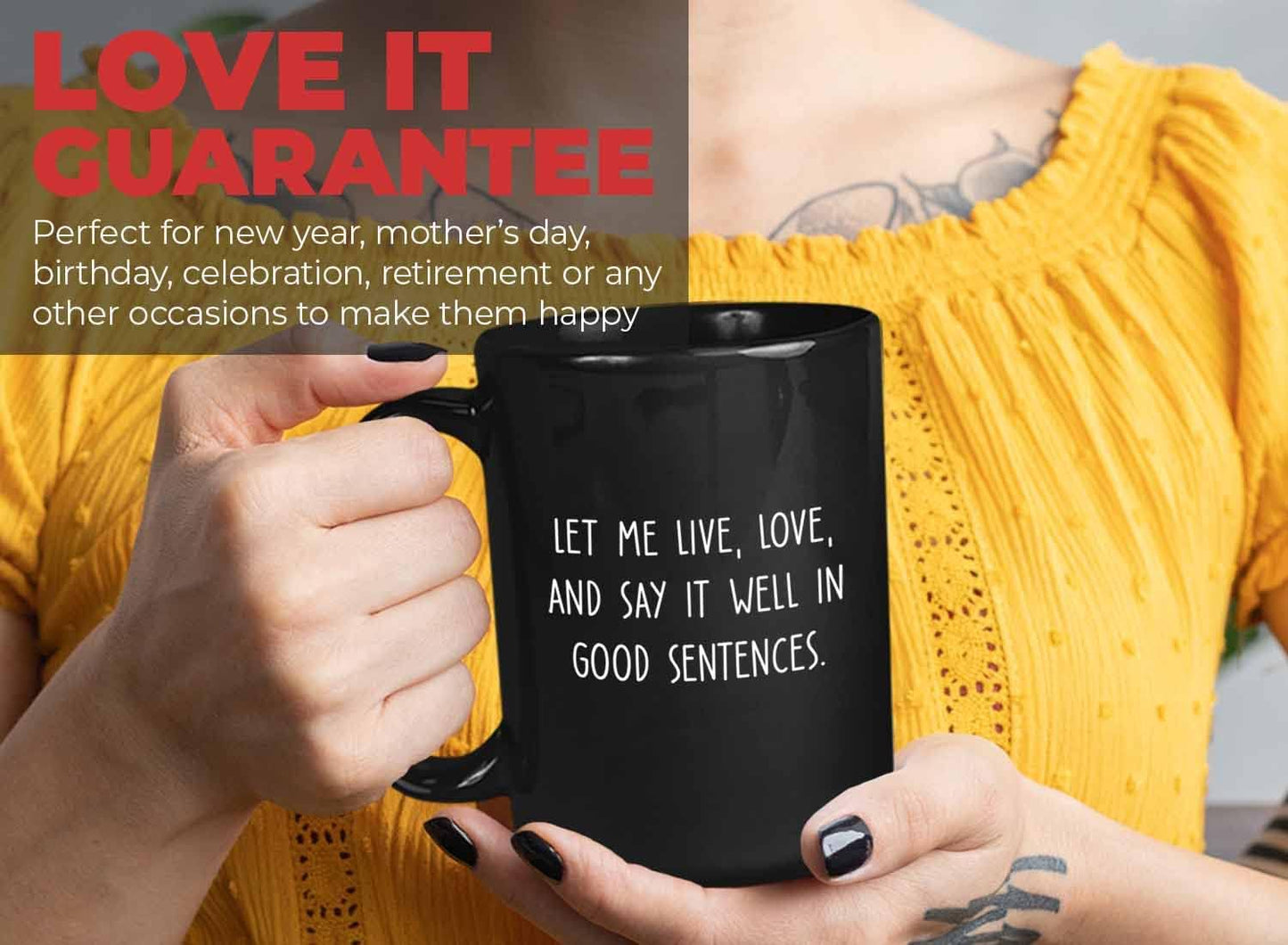 Bubble Hugs Writer Coffee Mug 15oz Black - Let me lve, love, and say it well in good sentences. - Reading Book Lover for Bookworm Bibliophile Librarians Author Readers Bookish
