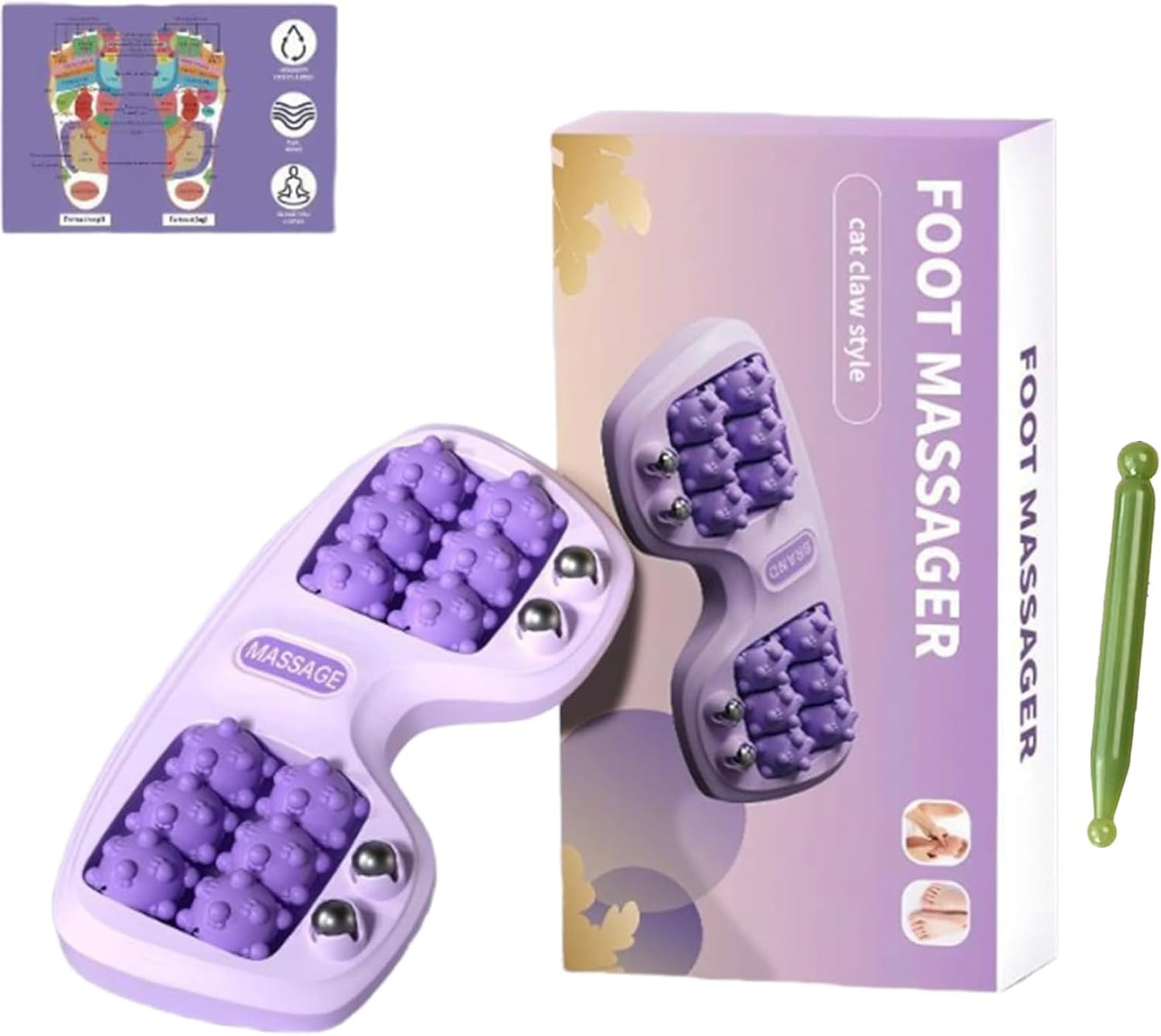 Portable Dual Foot Massage Roller, Foot Massage Roller with Magnetic Pressure Points, Tight Muscles & Sore Feet and Improved Circulation, for Home and Office Use (Purple)