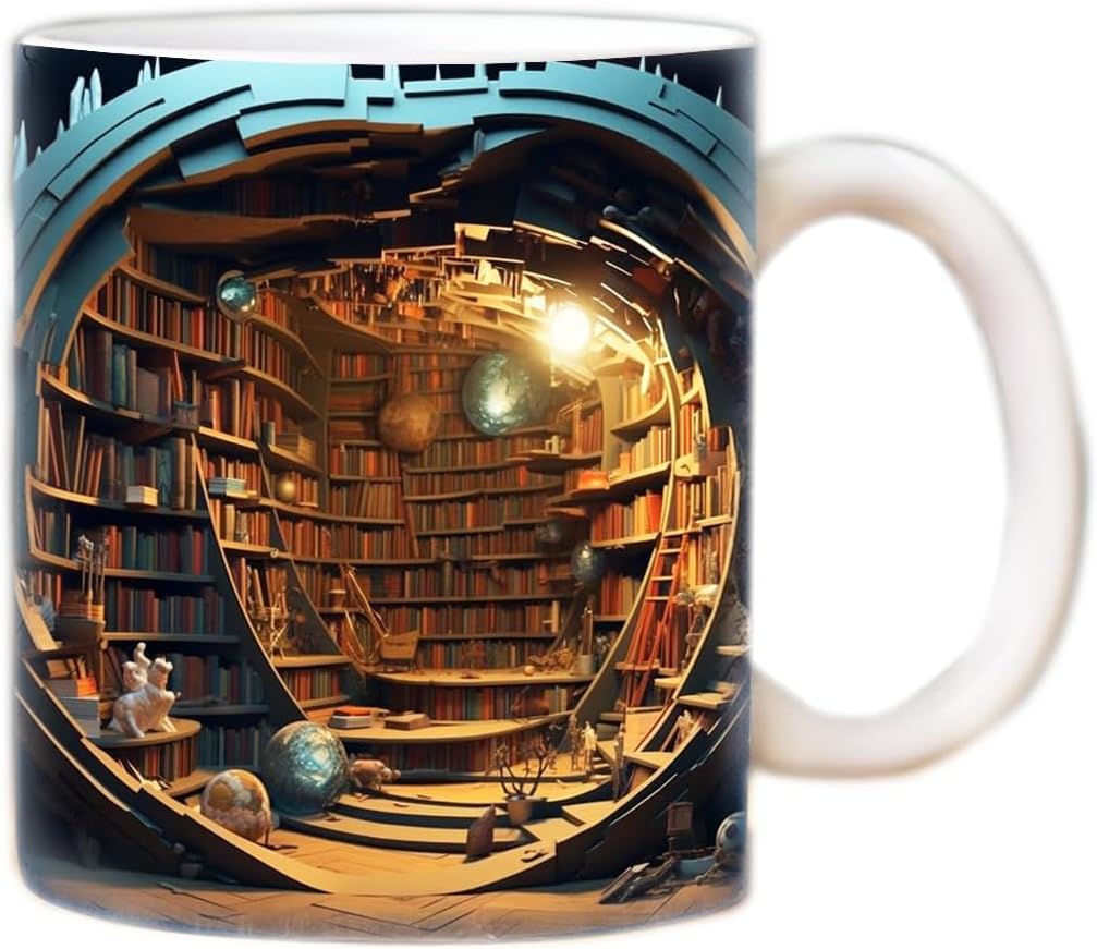 3D Shelf Library Coffee Cup - Librarian Cup Club Gifts for Readers (11oz, Blue)