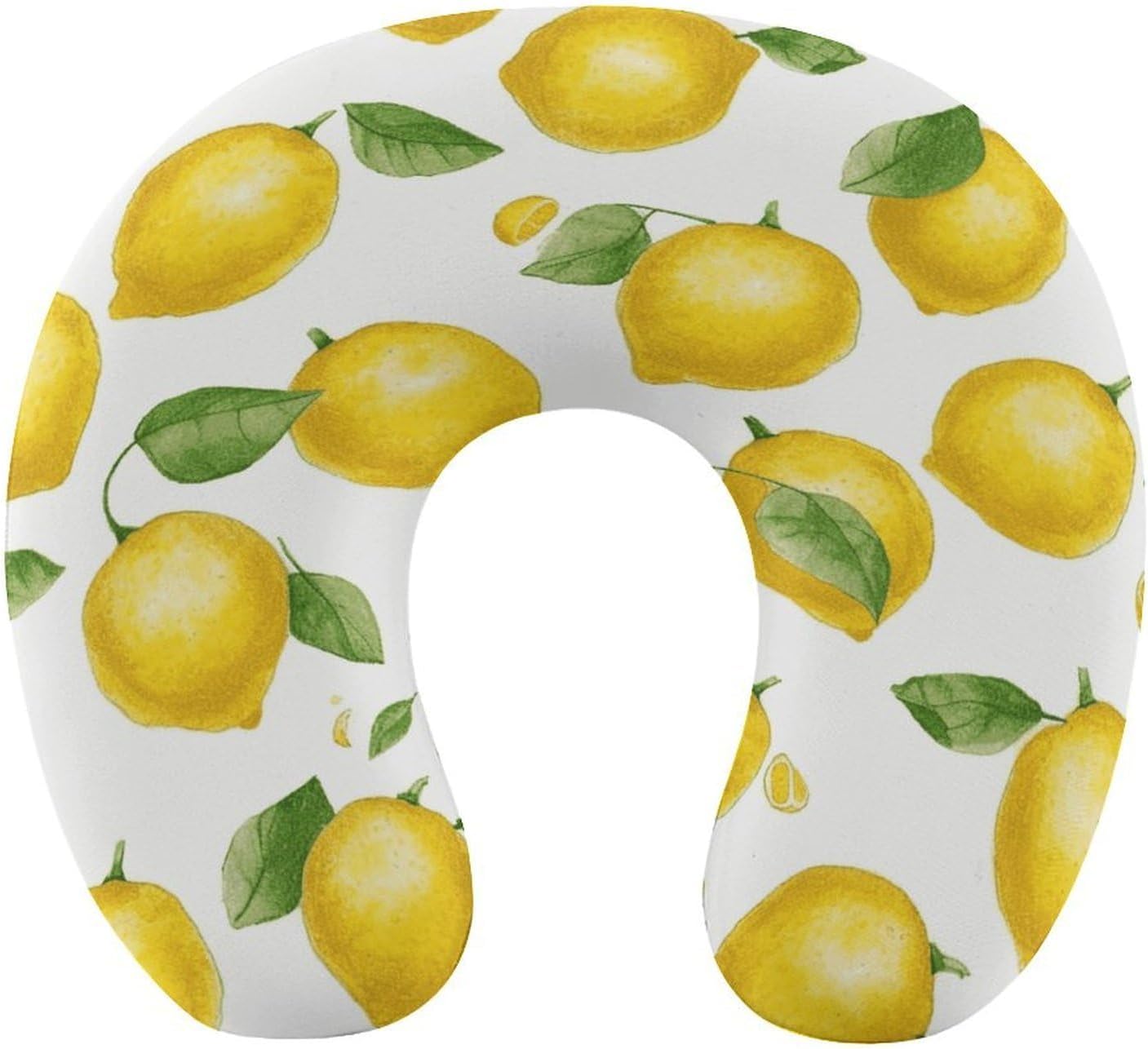Yellow Lemon Neck Pillow Memory Foam U Shaped Pillows Portable Pillows for Shoulder Travel Head Support Pillow with Concealed Zipper for Airplane Car Home Office
