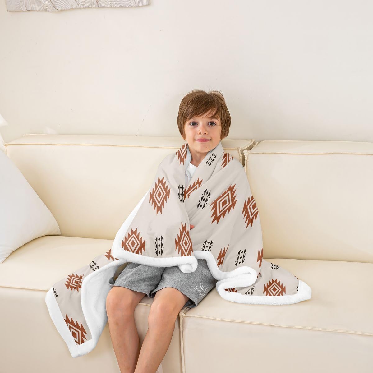 Feelyou Southwestern Sherpa Throw Blanket for Couch Aztec Geometric Stripes Super Soft Cozy Fleece Boho Blanket for Winter, Plush Throw Baby 30"x40" All Season