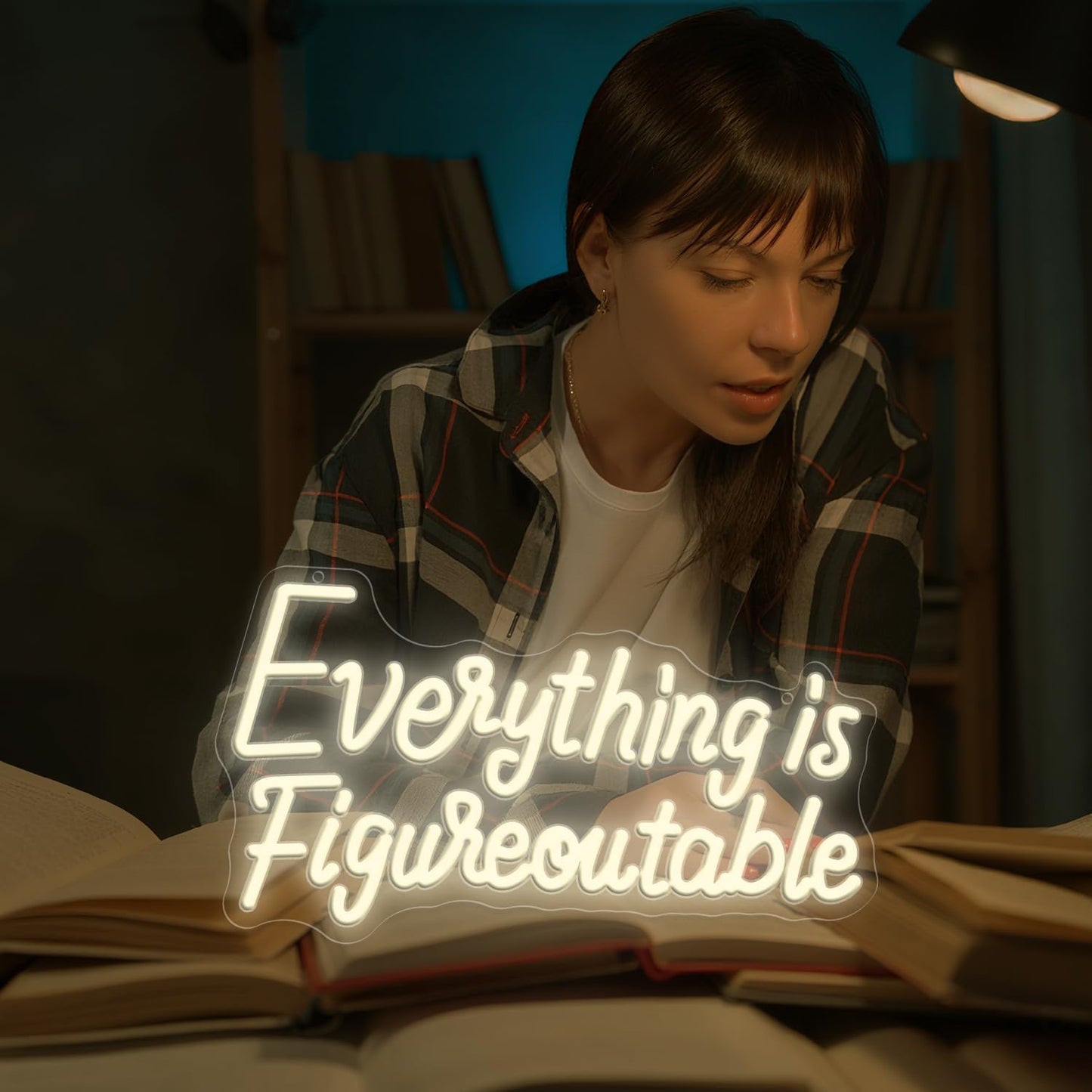 Everything is Figureoutable Neon Sign, Dimmable Neon Signs for Wall Decor Letter Light up Sign, Inspirational Classroom Wedding Room Desk for Home Decor 14.96 x 8.26 inch
