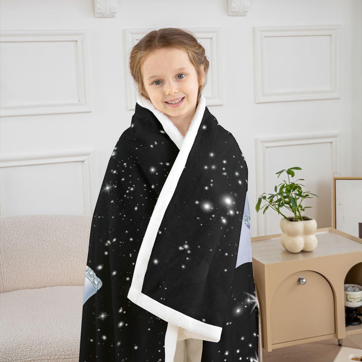 Feelyou Bow Sherpa Throw Blanket for Couch Black Blue Super Soft Cozy Fleece Glitter Blanket for Winter, Plush Throw Pastel Throw 50"x60" Bow Knot Accent All Season