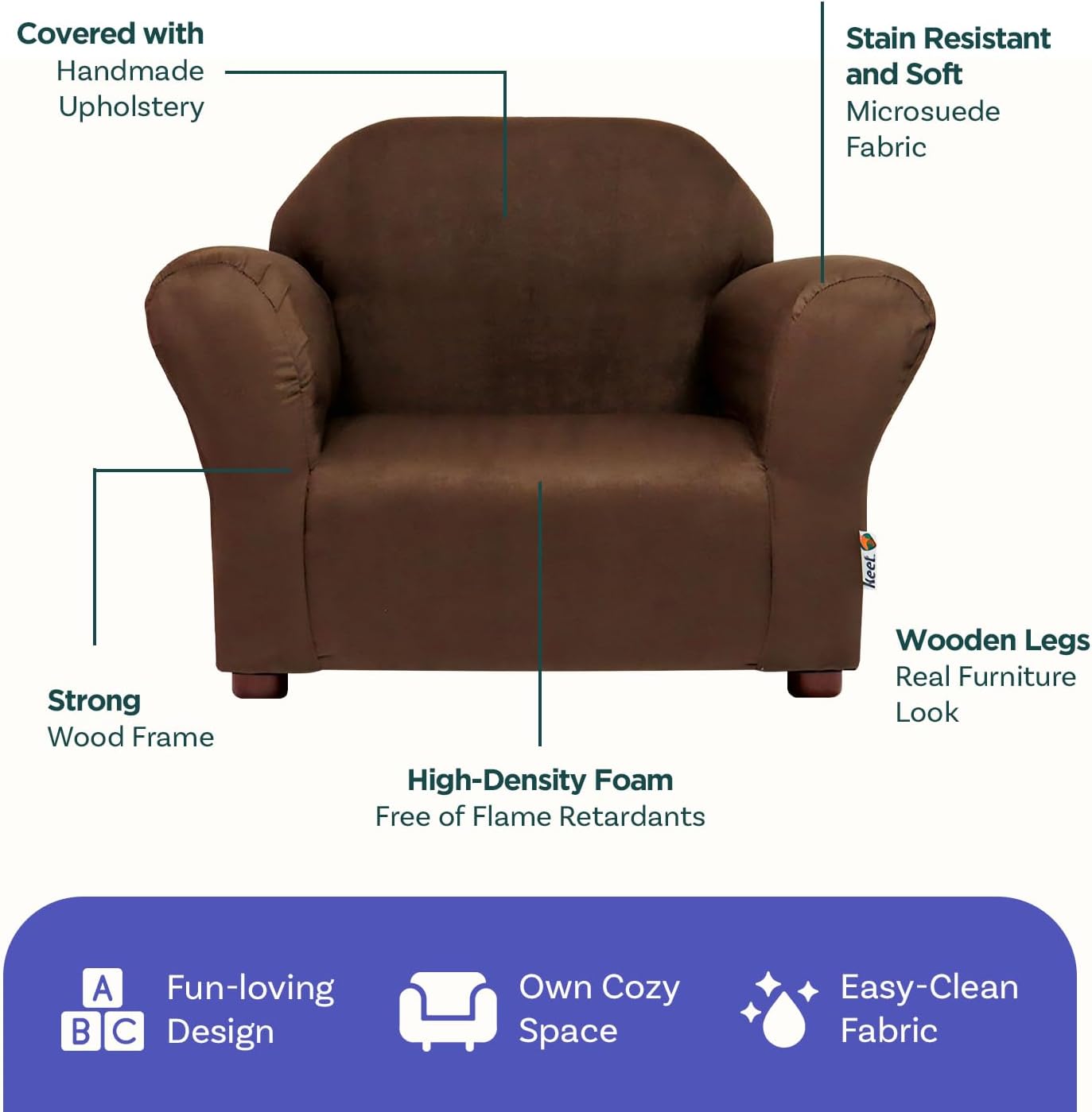 Roundy Toddler Armchair with Soft Microsuede Upholstery Durable Wooden Frame, Ergonomic Design, Fully Assembled, Comfortable Kids Chair for Ages 2-5, Ideal for Bedroom, Playroom & Daycare Use.
