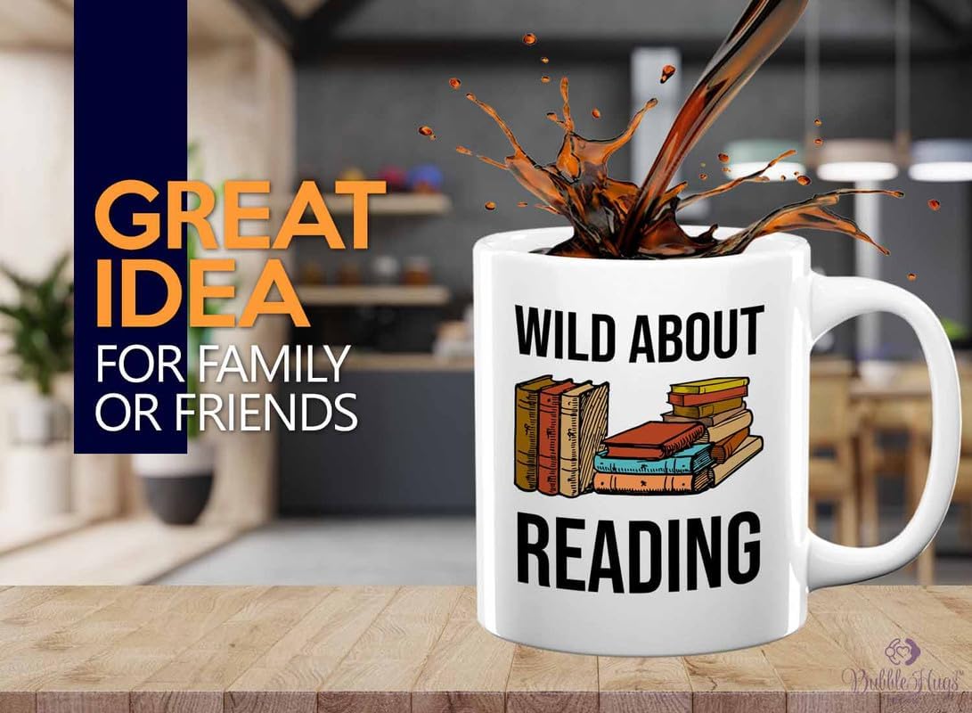 Reading Bookworm Coffee Mug 11oz White - Wild About Reading - Reading Reader Book Worm I Know Things Book Addict Book Lover Bookish Novelist Librarian Writer