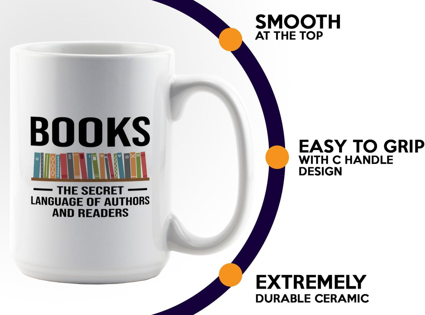 Book Lover Coffee Mug 15oz White -Secret Language - Gift For Poets Bookish People Bibliophile Librarian Book Club Reader