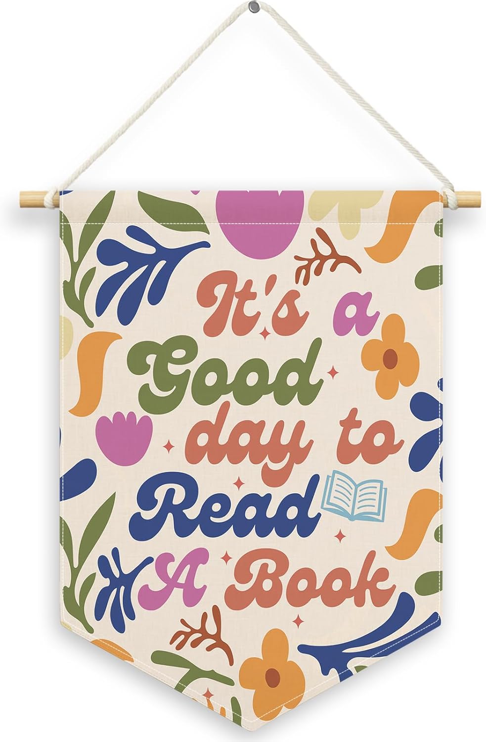 It's A Good Day to Read A Book Kids Room Decor,Floral Reading Classroom Banner Canvas,Nursery Wall Hanging Decor Art Pennant Flag for Reading Nook Corner Playroom Toddler Room Library 11x15in