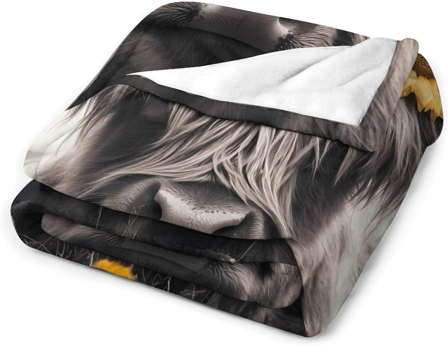 Highland Cow Black and White Throw Blanket for Couch Bed Plush Cozy Fuzzy Flannel Blanket for All Season 55"x70"