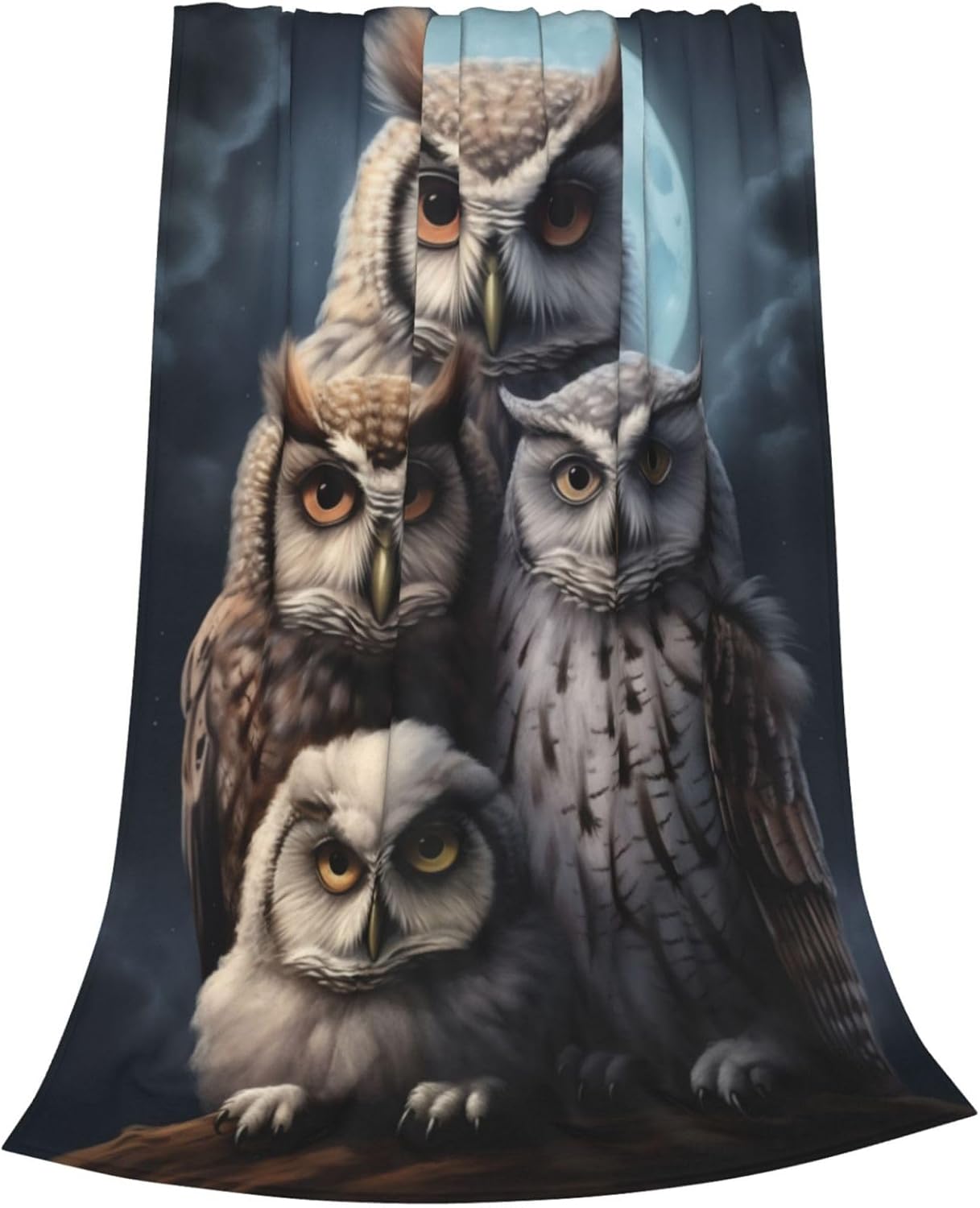 Cute Owl Blanket for Adults Kids Gifts for Owls Moon Lovers Flannel Throw Blankets Soft Comfy Lightweight for Home Decor Couch Bed Sofa 60x50 Inches