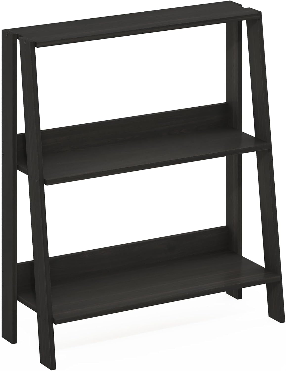 Furinno Ladder Book Shelf, 3-Tier Ladder Shelf, Open Design Bookshelf, Display Storage Bookcase, 9.3" x 23.6" x 27", Living Room, Home Office, Espresso