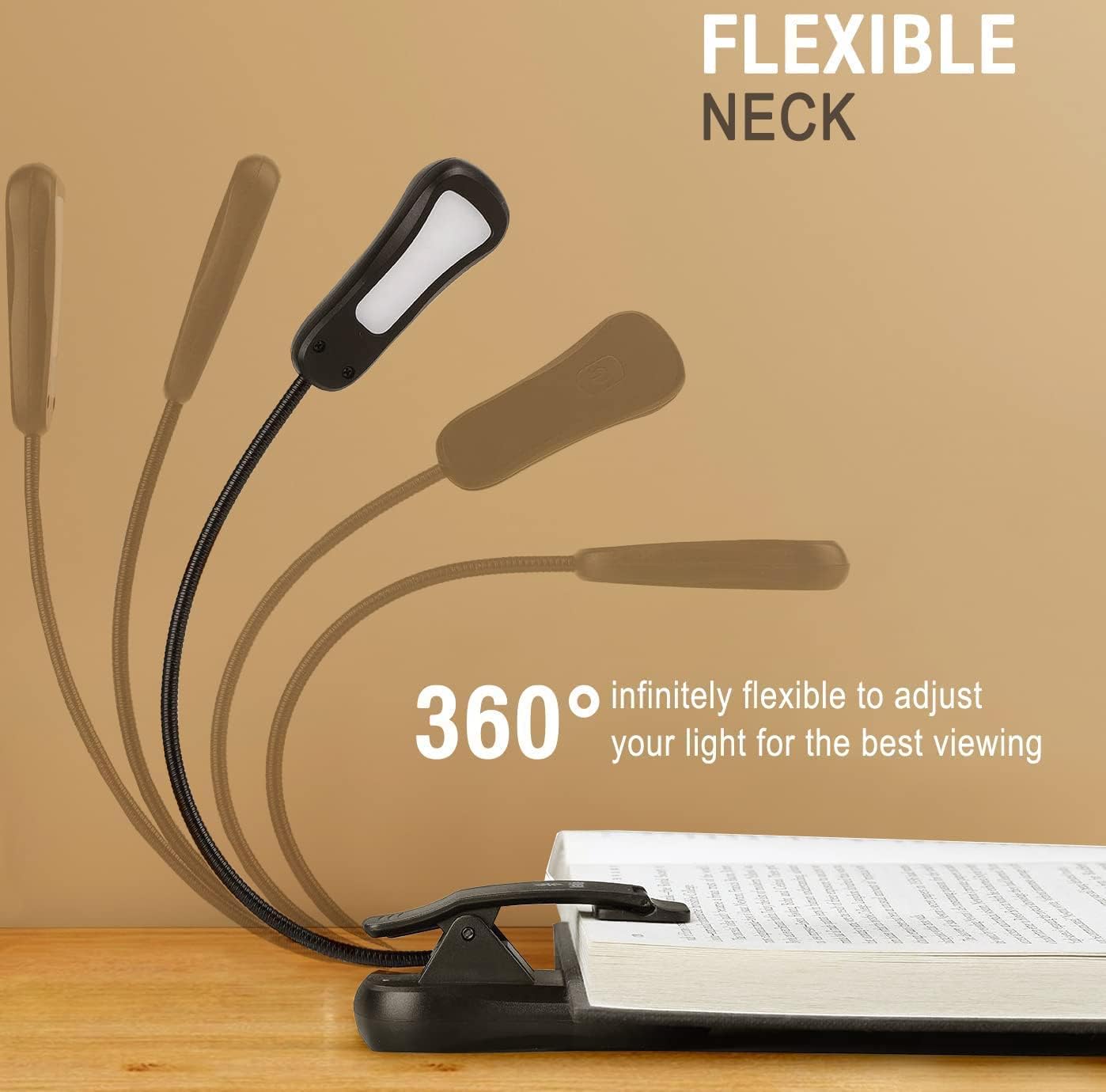 Vekkia 3000K Warm LED Rechargeable Book Light, Easy for Eyes, Clip on Reading Lights for Books in Bed, Car & Travel, Lightweight Slim 2.1 oz. Great for Readers