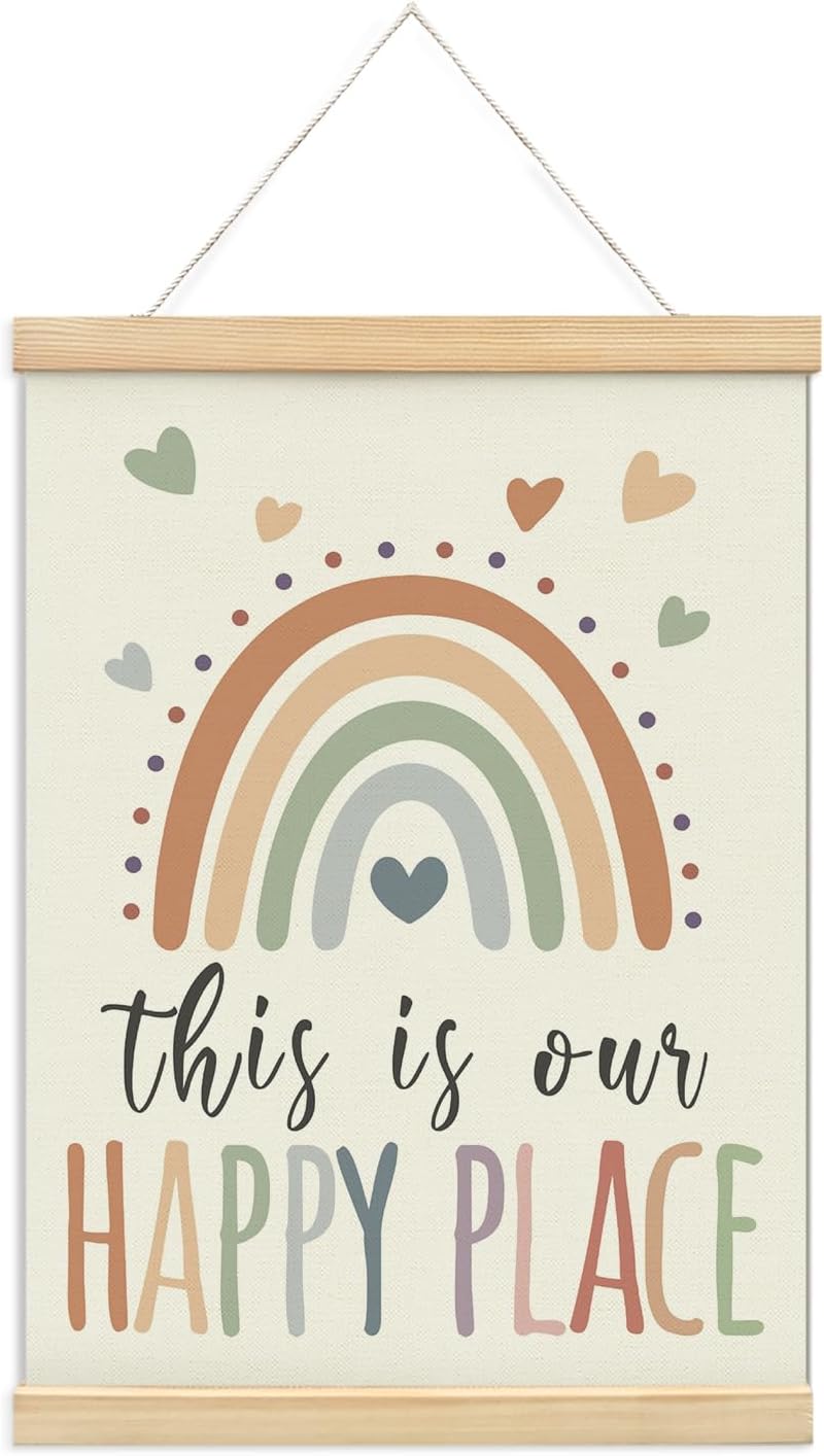 foedor This is Our Happy Place Poster Hanger Frame,Rainbow Nursery Toddler Girls Room Decor,Inspirational Quotes Wall Signs for Bedroom Kid Room,12x16 Inch