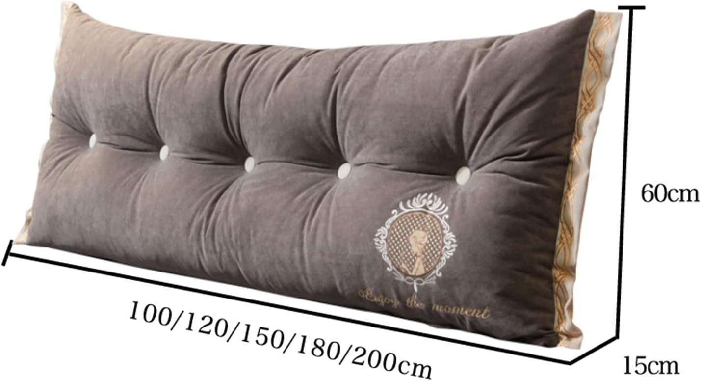 Positioning Support Headboard Pillow, Large Bed Bolster Rectangular Lumbar Cushion for Rest Reading, for Day Bed & Bunk Bed with Removable Cover (Color : Gray, Size : 200 * 60CM)