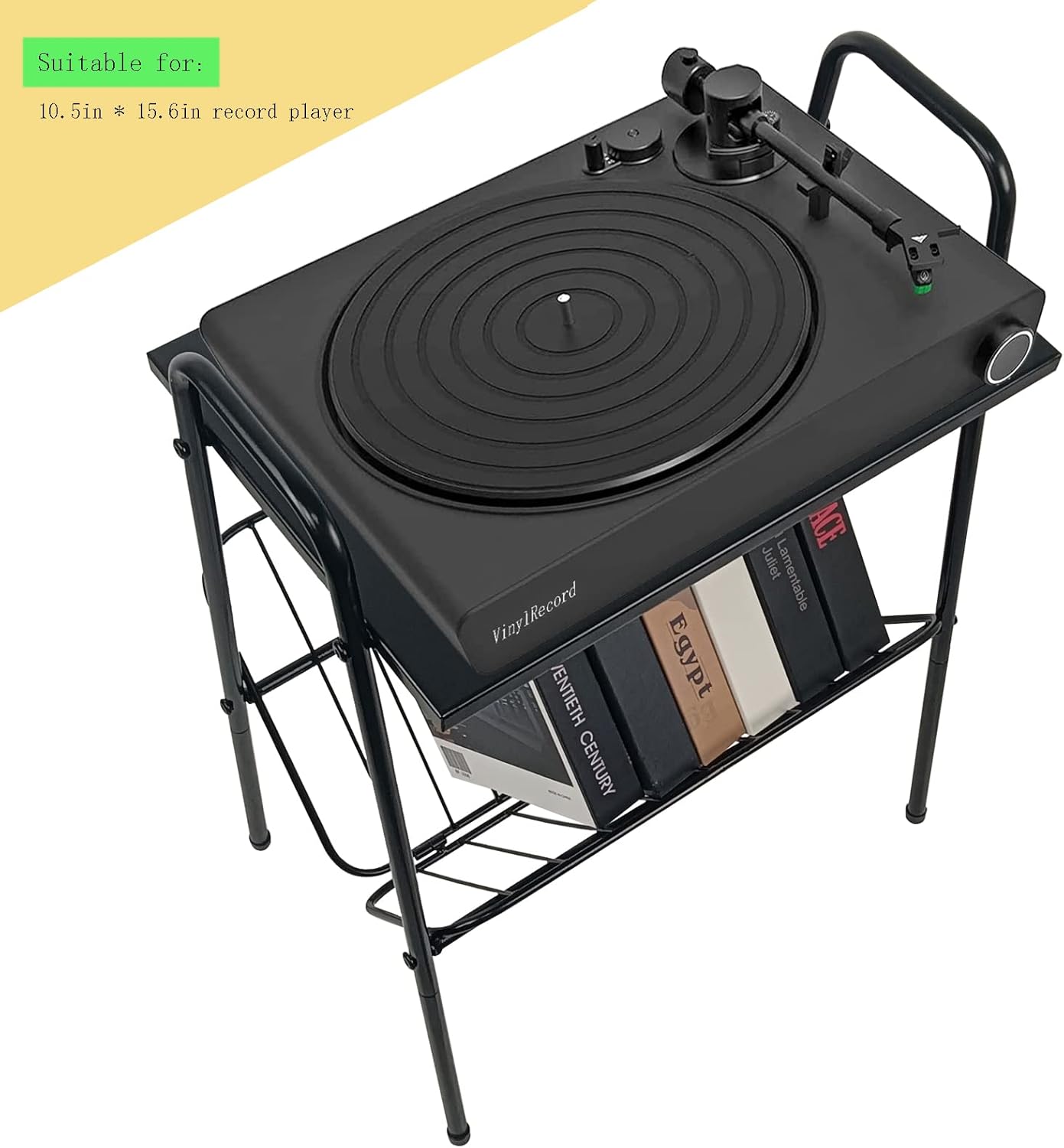 End Table, Metal Nightstand, Record Player Table with Magazine Holder, Record Player Stand with Storage, Side Table for Living Room, Bedroom for Small Spaces, Black
