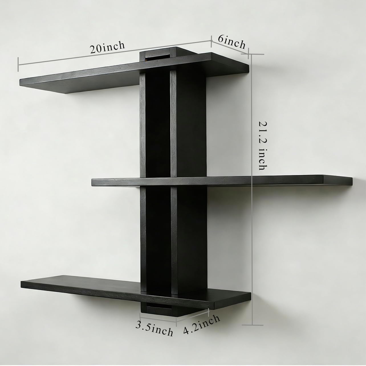 Black Floating Shelves, 3 Tier Pine Wood 20 Inch Large Wall Mounted Shelf, Storage Display for Plants Photos Books, Bathroom Bedroom Living Room Kitchen Home Office Decor