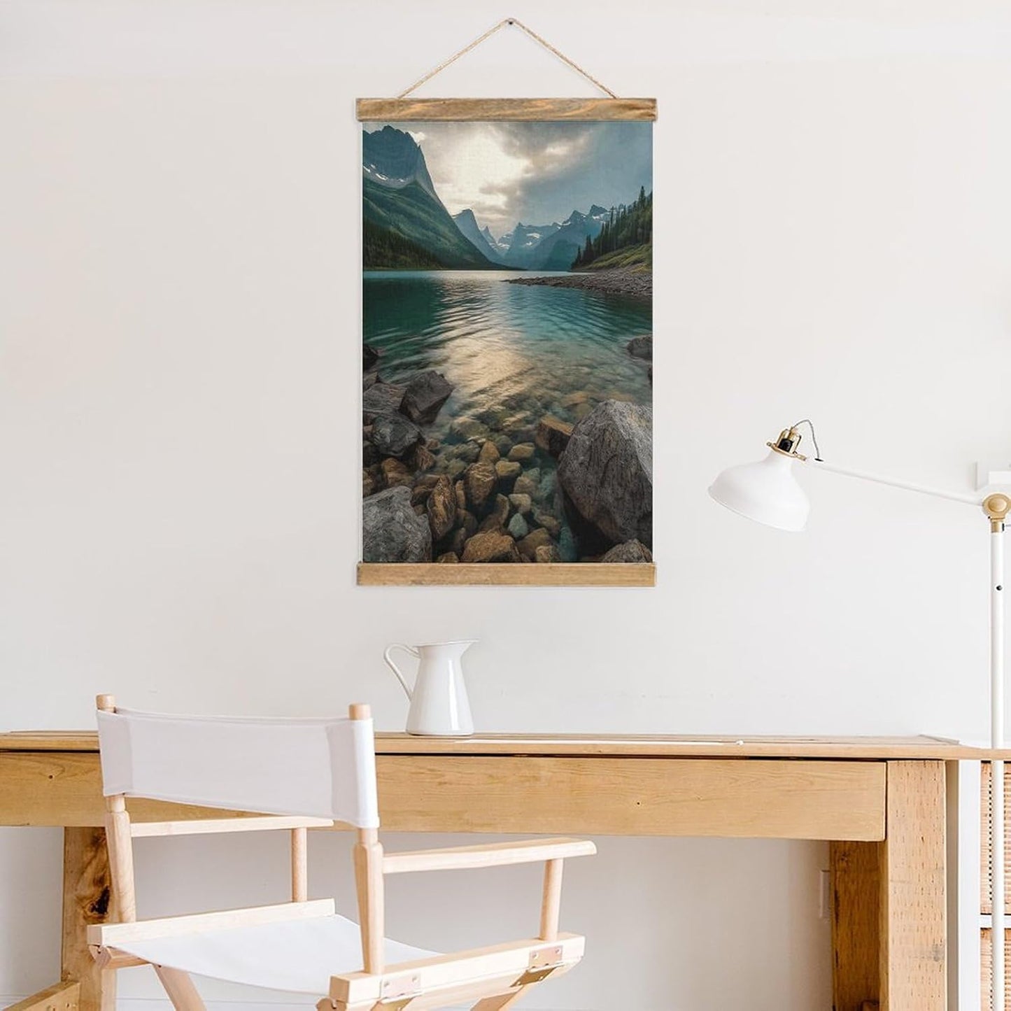 Vintage Glacier National Park Poster with Wooden Frame Personalized Linen Hanging Scroll Painting Rustic Wall Hanging Illustrative Modern Artwork Decor for Home Living Room Bedroom Office
